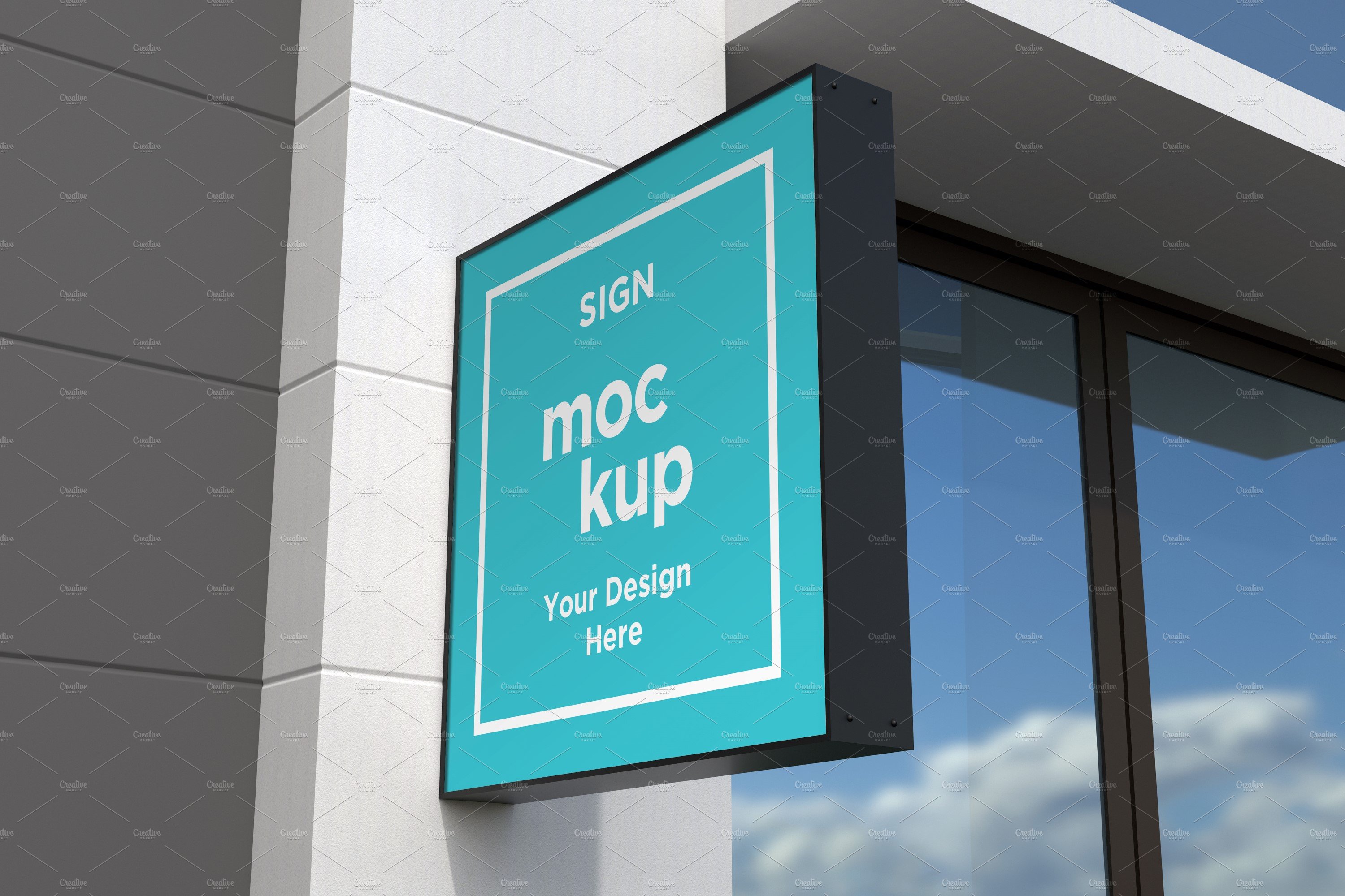 Square Wall Mount Façade Sign Mockup cover image.