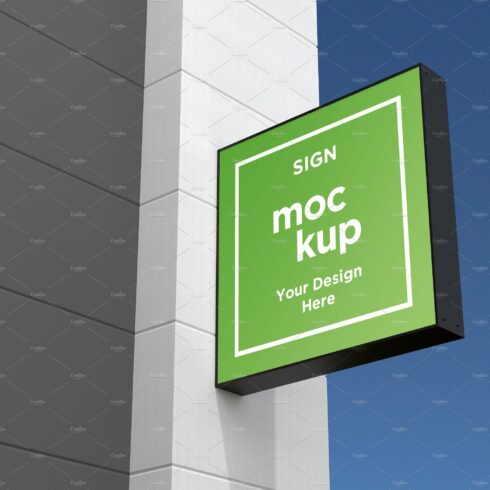 Square Wall Mount Façade Sign Mockup cover image.