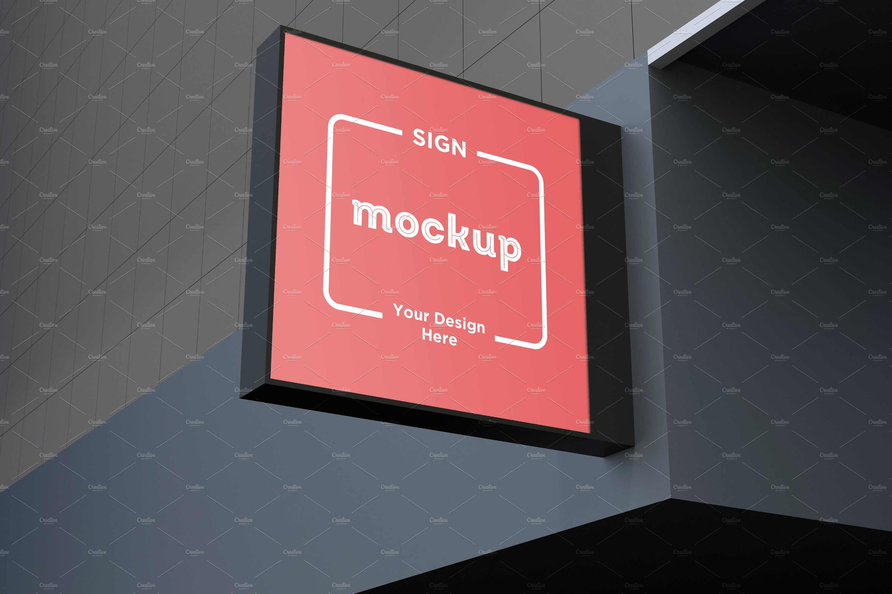 Square Wall Mount Façade Sign Mockup cover image.