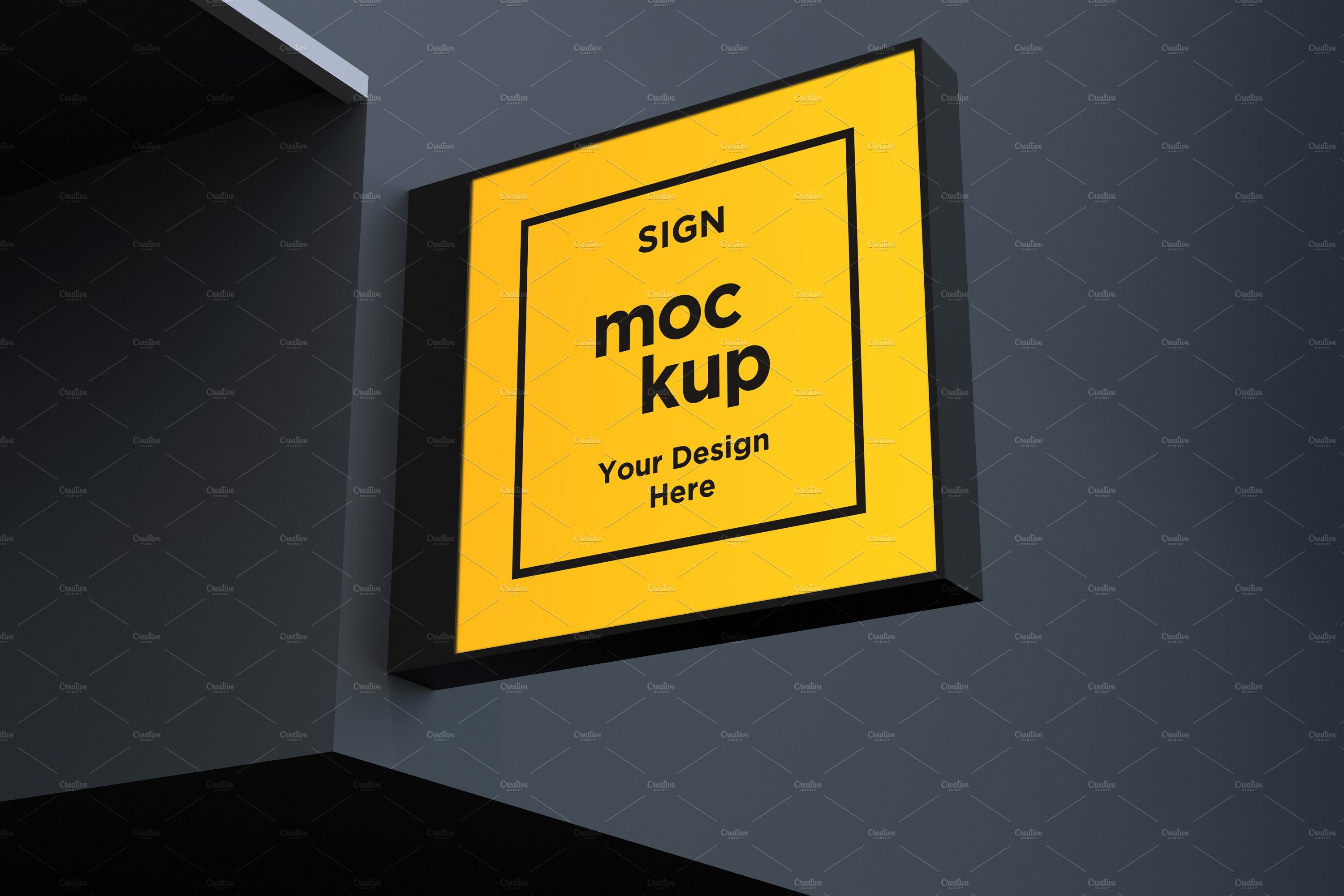 Square Wall Mount Façade Sign Mockup cover image.