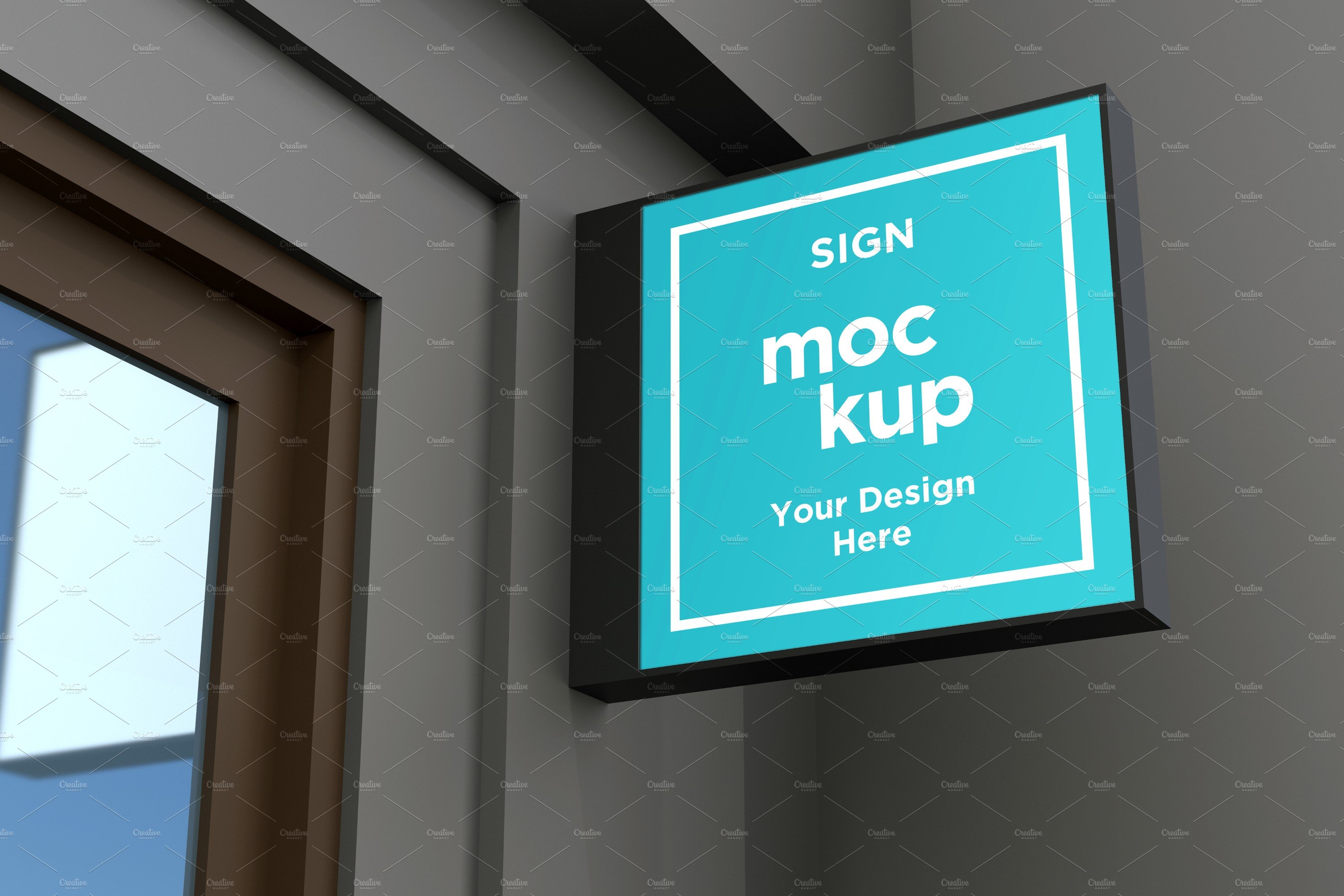 Square Wall Mount Façade Sign Mockup cover image.