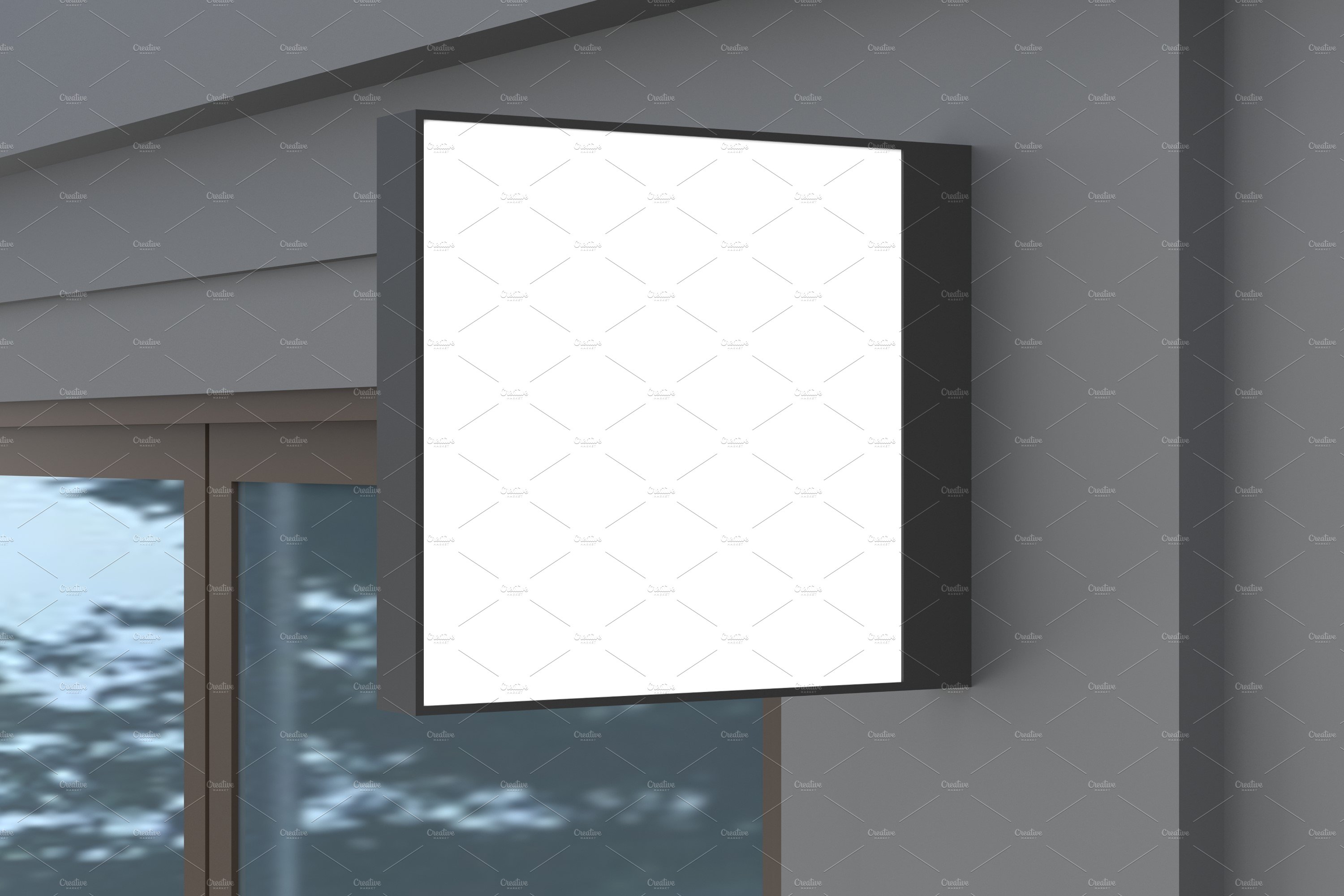 Square Wall Mount Façade Sign Mockup preview image.