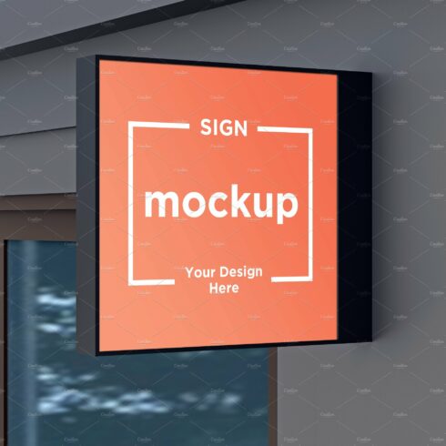 Square Wall Mount Façade Sign Mockup cover image.