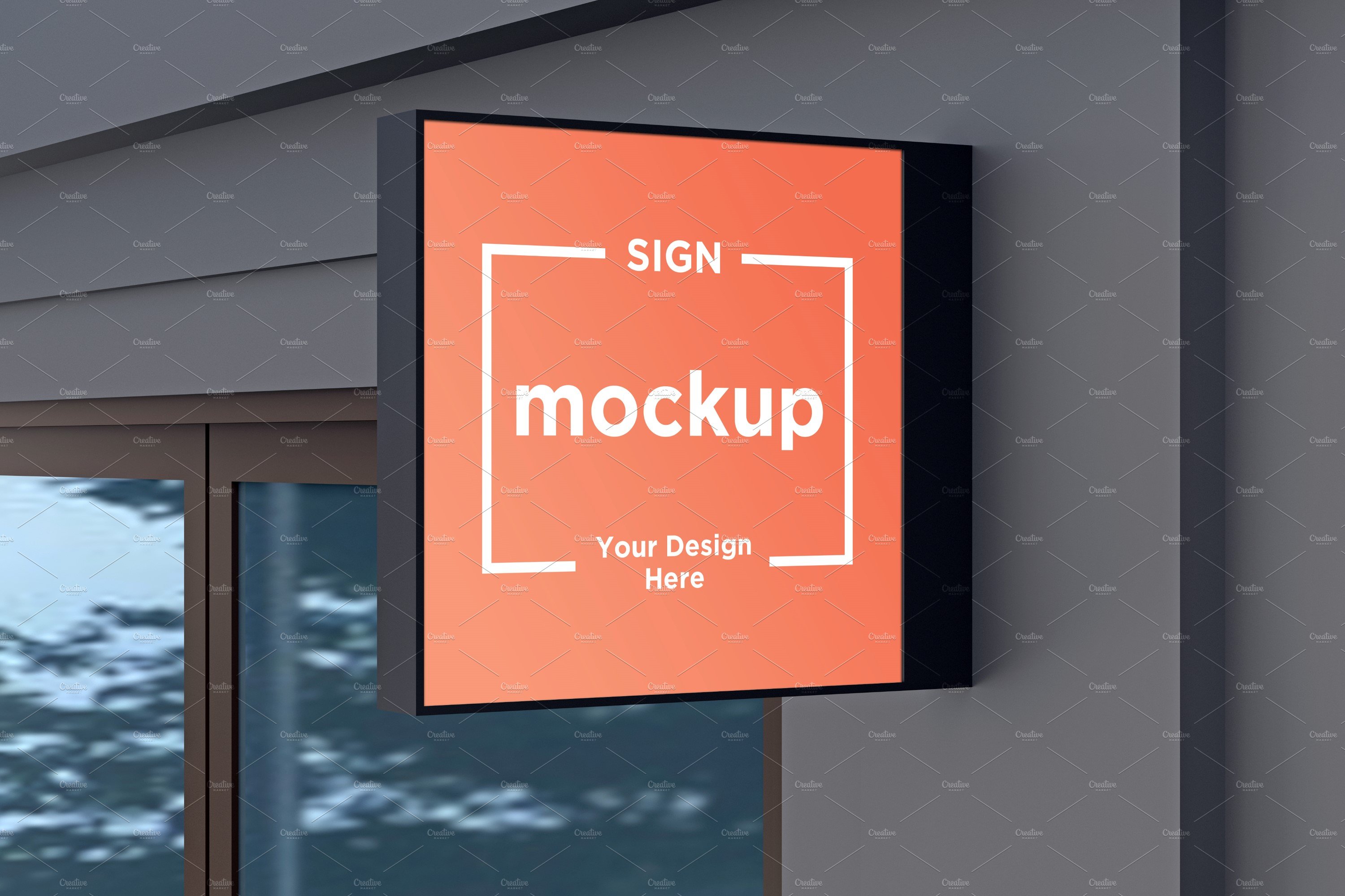 Square Wall Mount Façade Sign Mockup cover image.