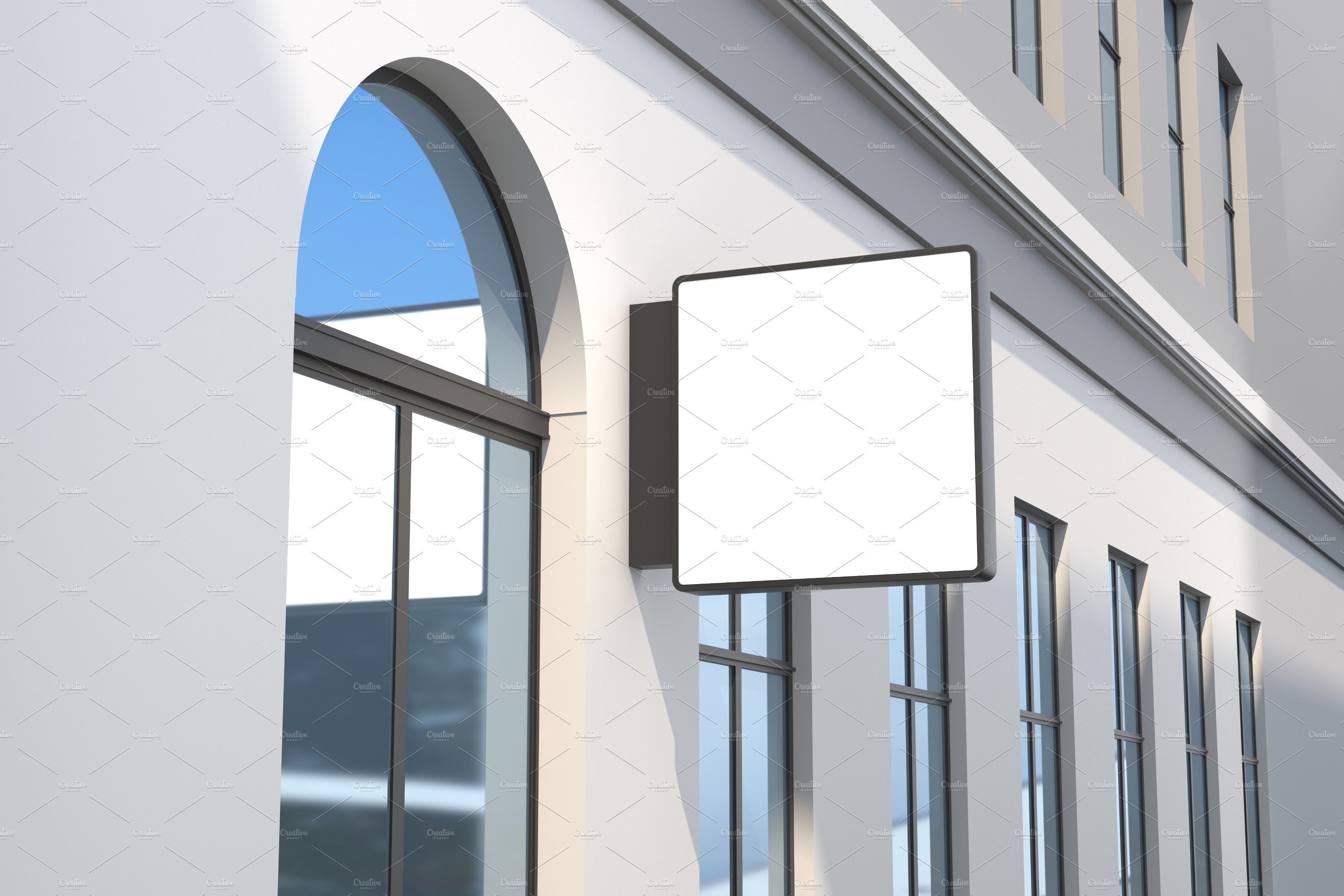 Square Wall Mount Façade Sign Mockup preview image.