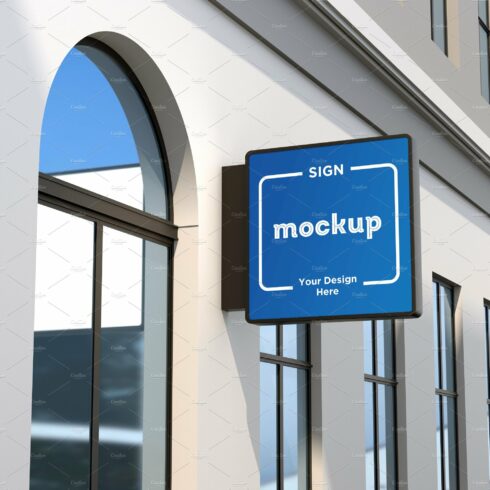 Square Wall Mount Façade Sign Mockup cover image.