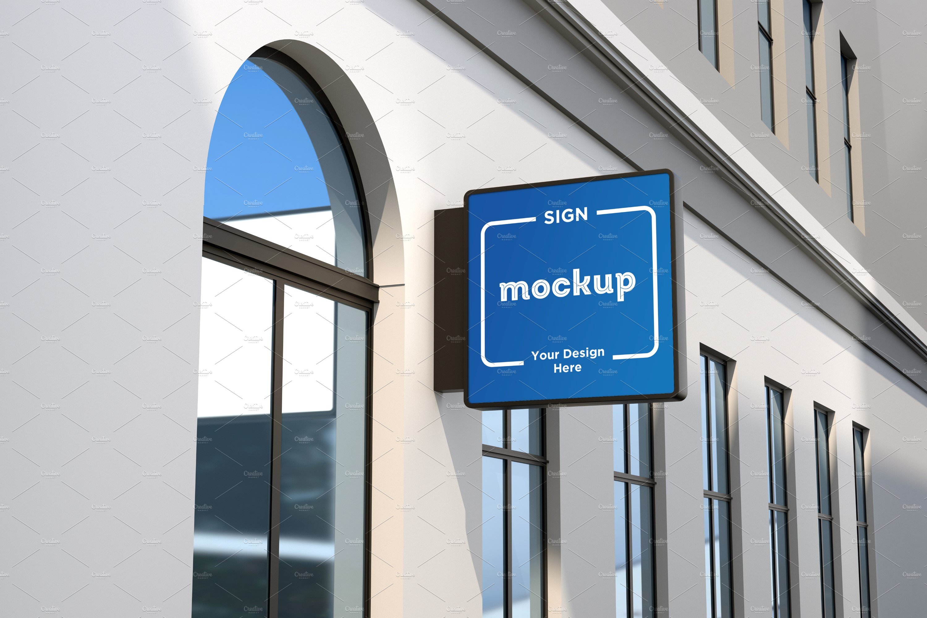 Square Wall Mount Façade Sign Mockup cover image.