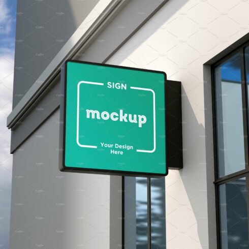 Square Wall Mount Façade Sign Mockup cover image.