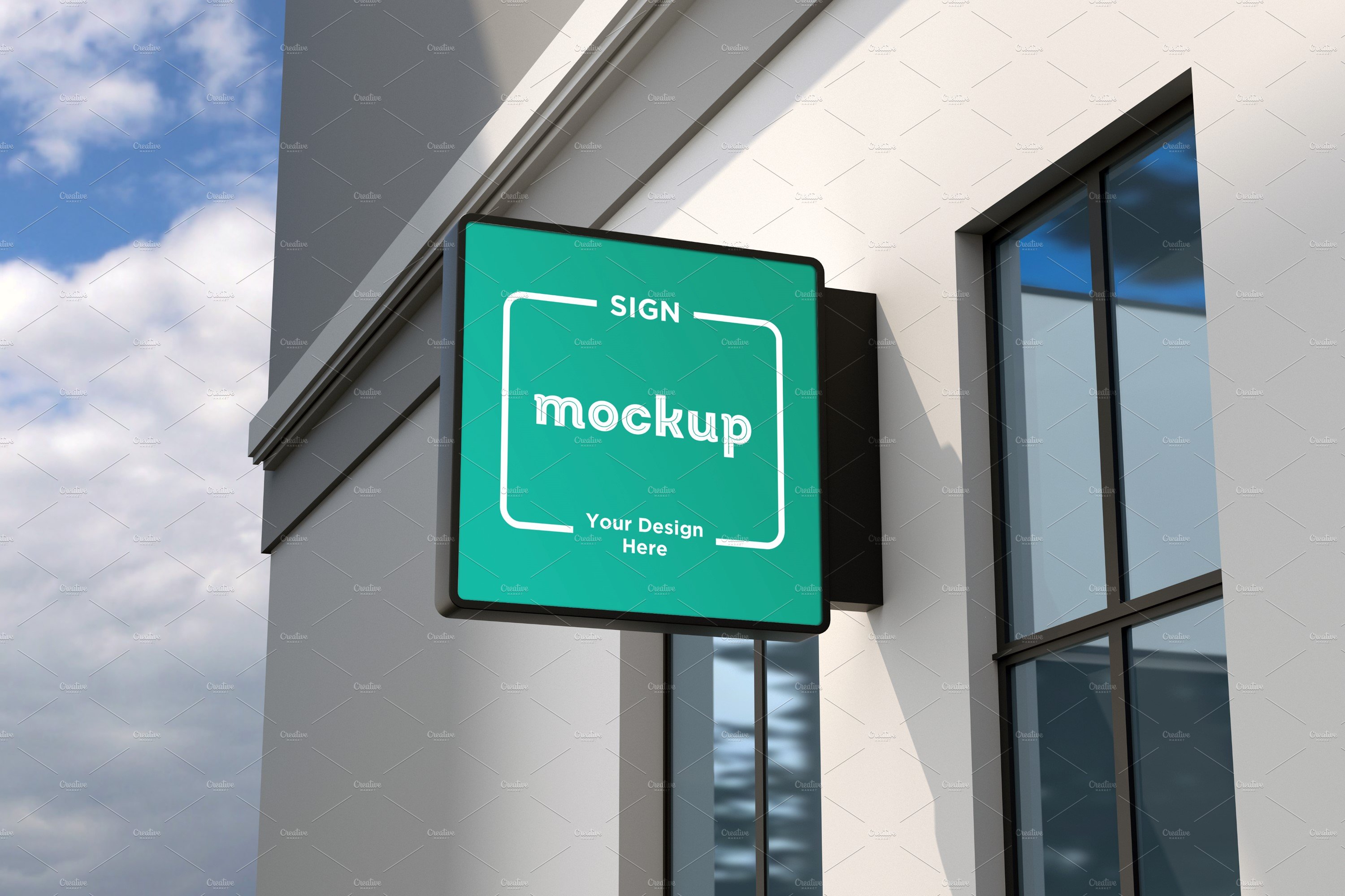 Square Wall Mount Façade Sign Mockup cover image.