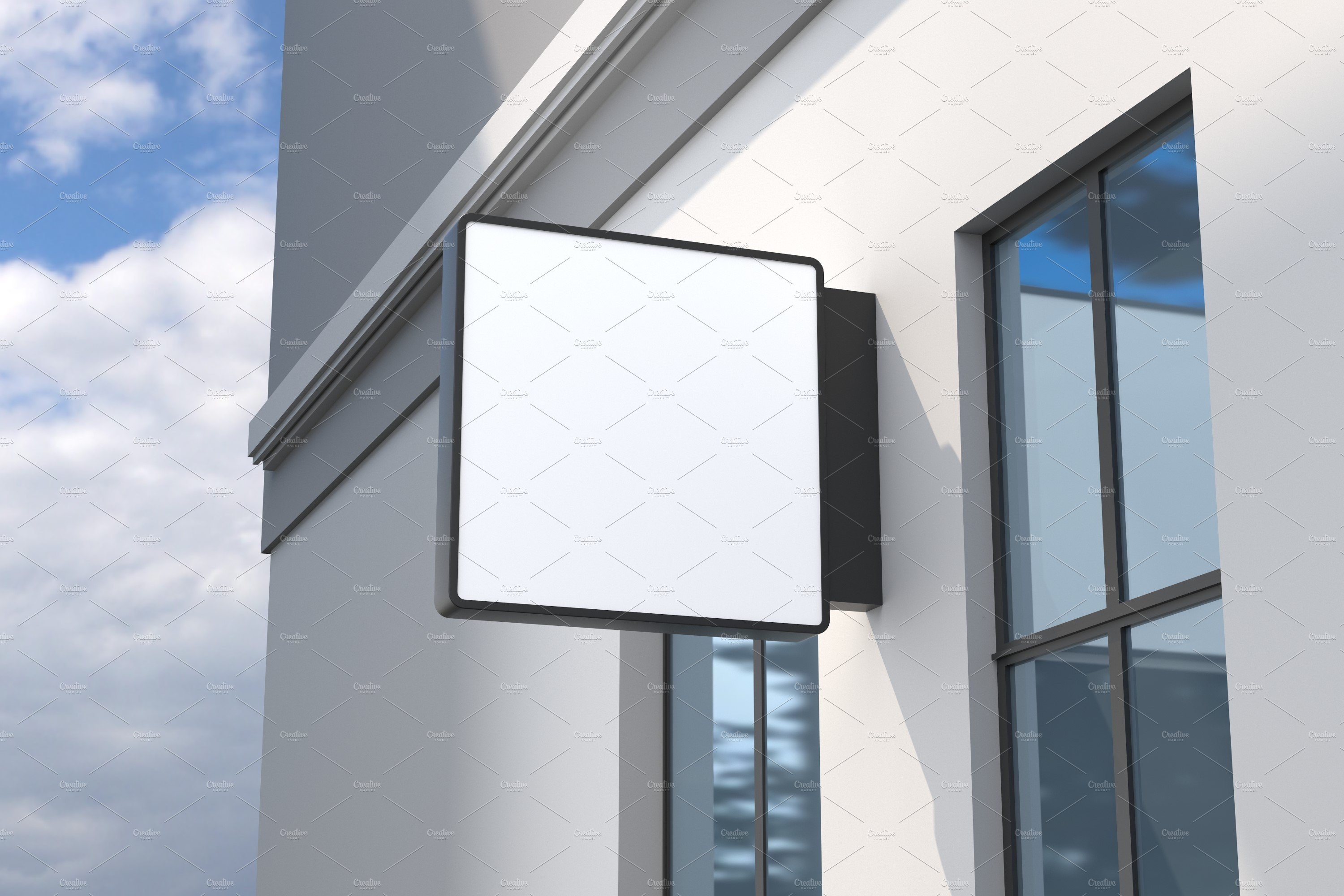 Square Wall Mount Façade Sign Mockup preview image.