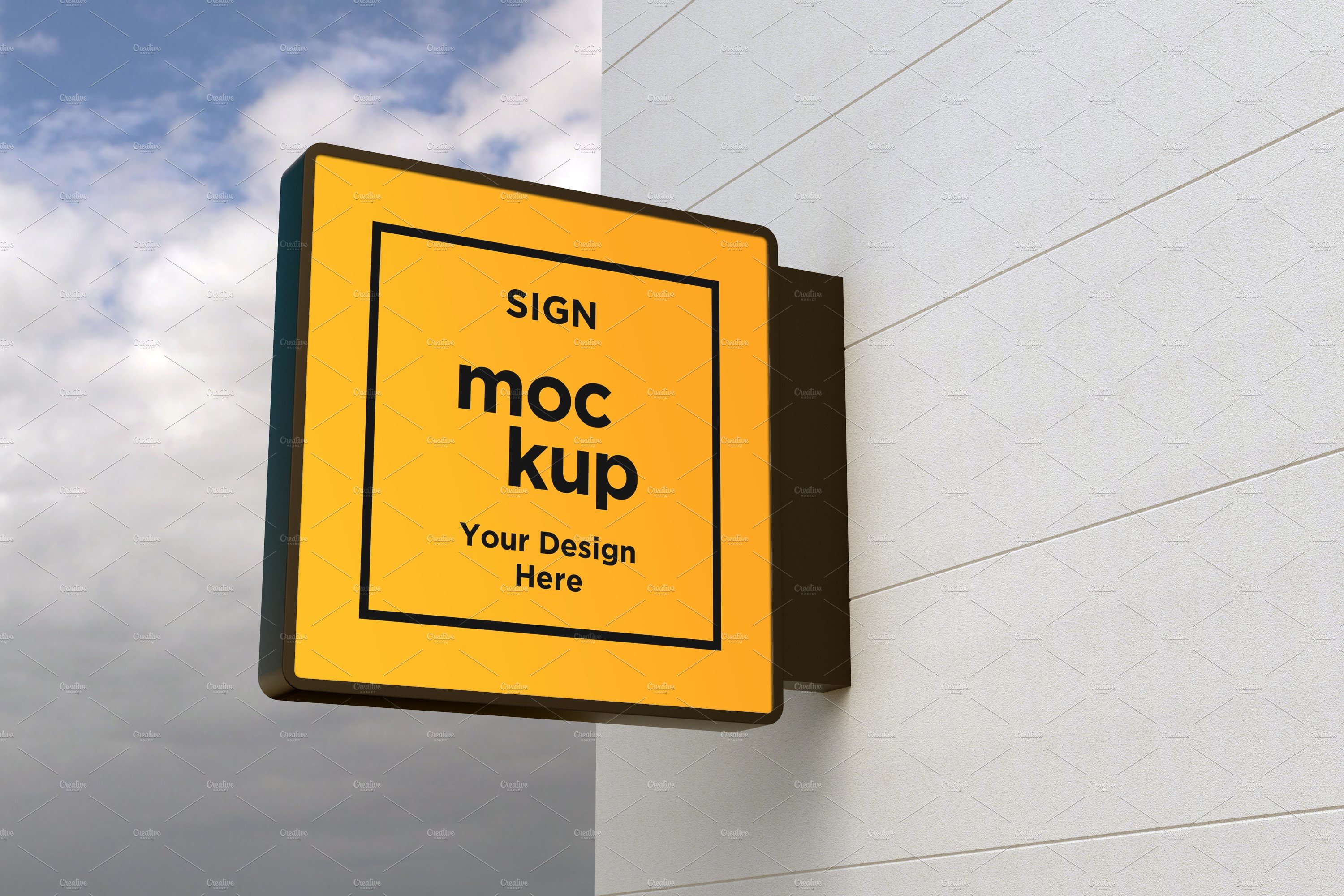 Square Wall Mount Façade Sign Mockup cover image.