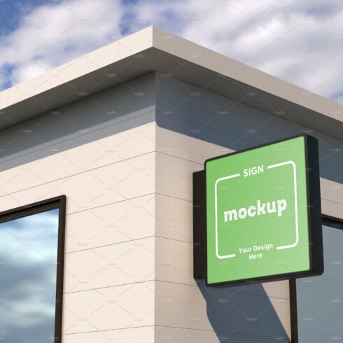 Square Wall Mount Façade Sign Mockup cover image.