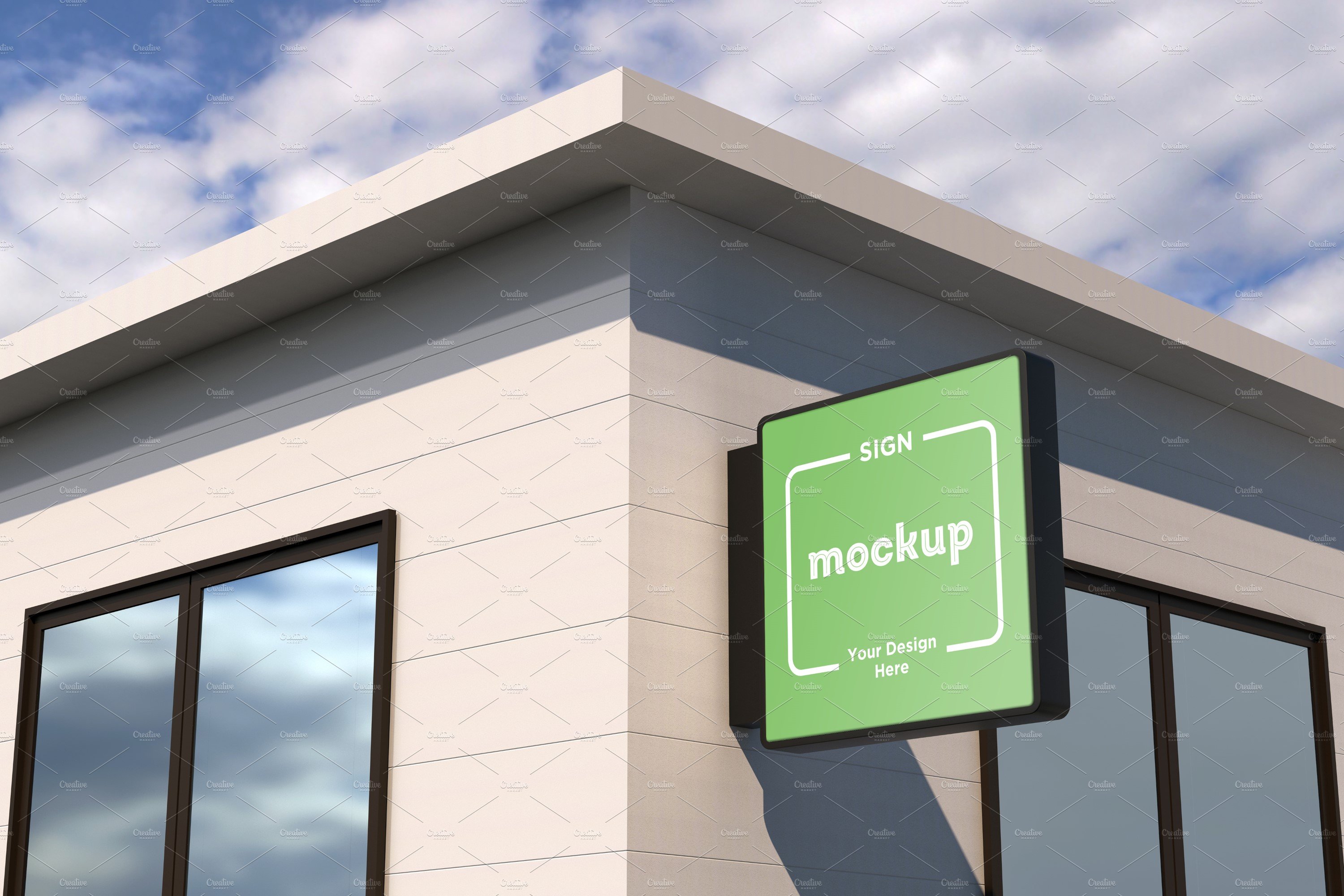 Square Wall Mount Façade Sign Mockup cover image.