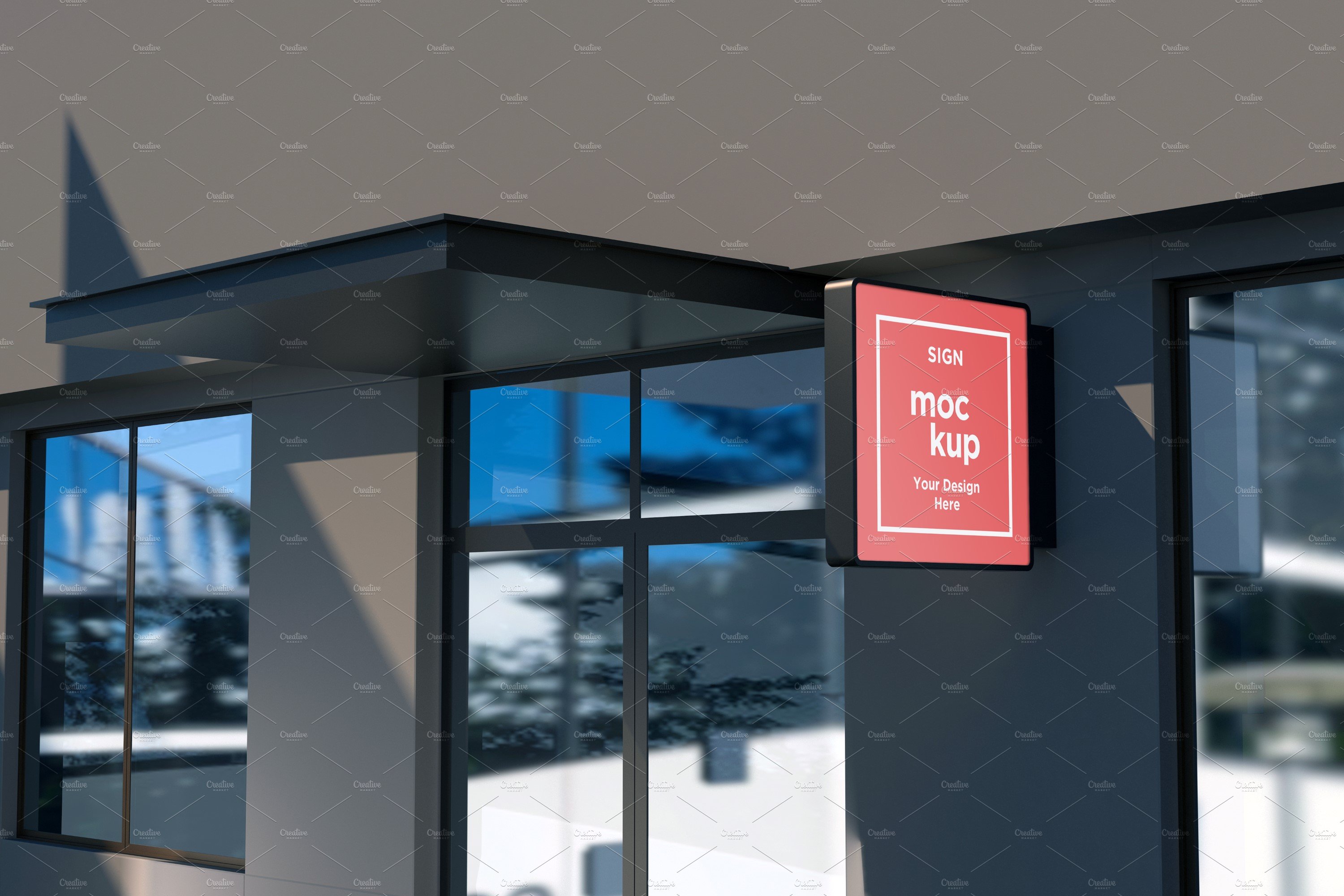 Square Wall Mount Façade Sign Mockup cover image.