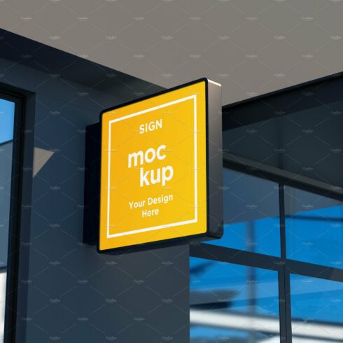 Square Wall Mount Façade Sign Mockup cover image.