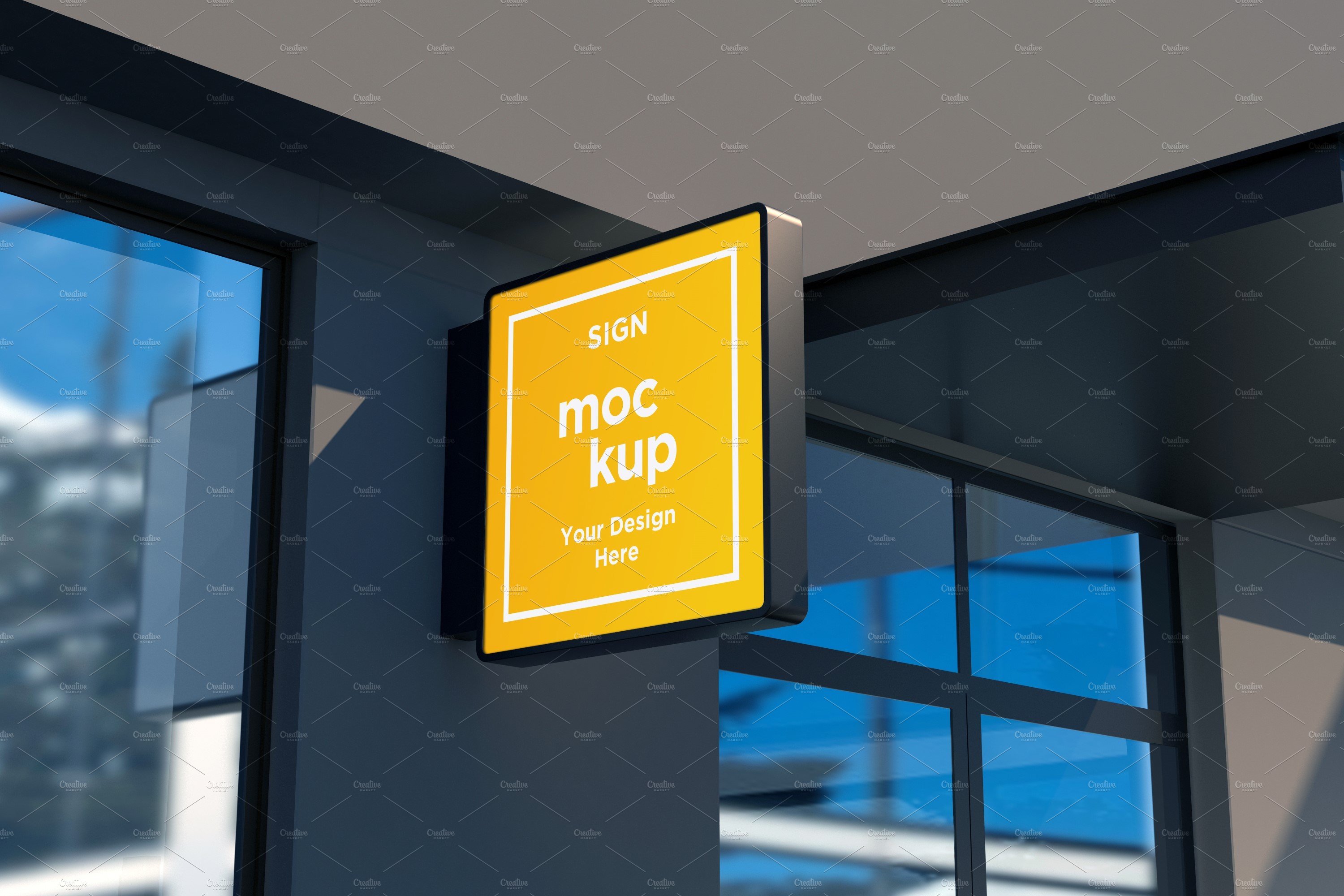 Square Wall Mount Façade Sign Mockup cover image.