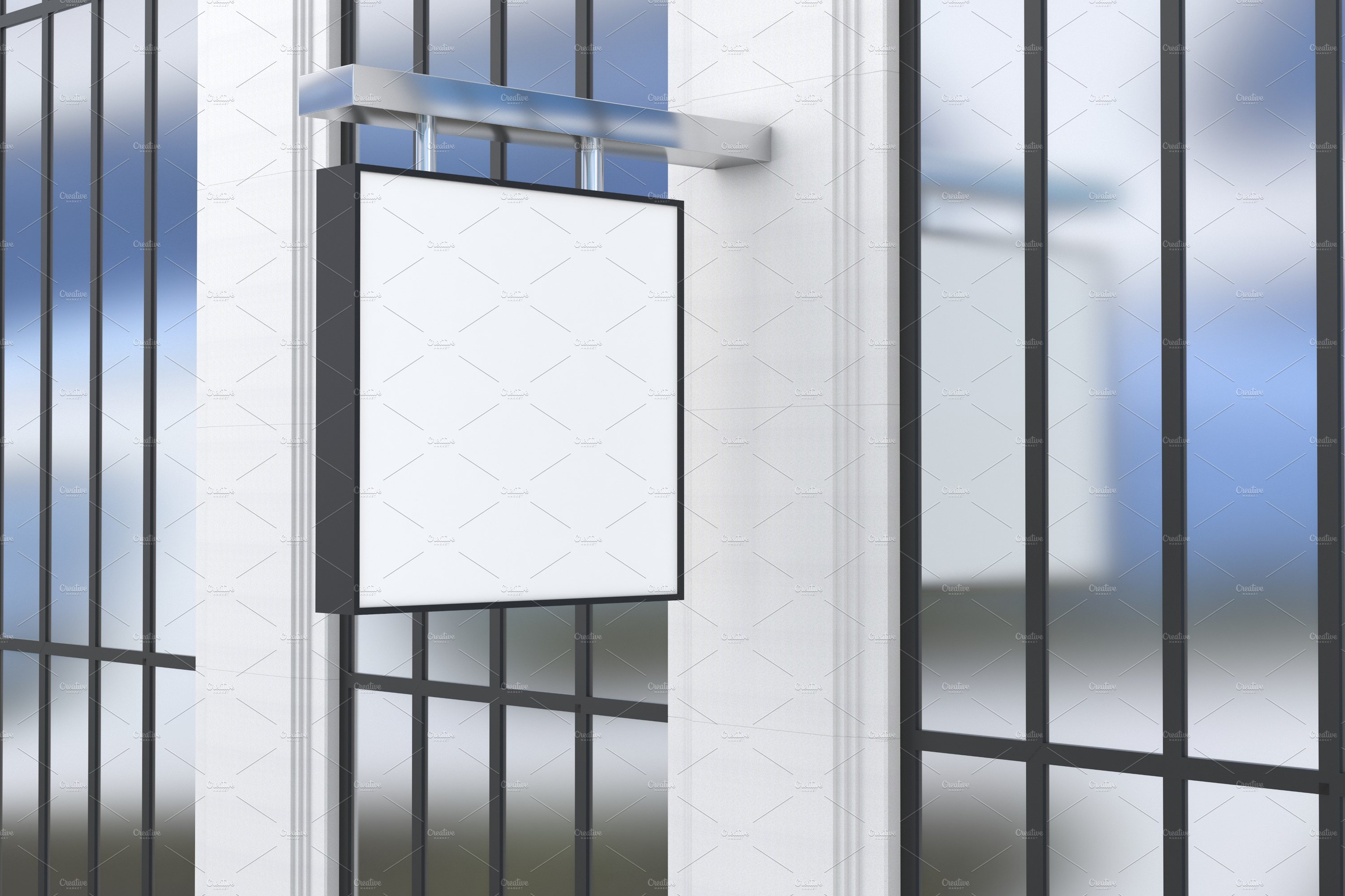 Square Wall Mount Façade Sign Mockup preview image.