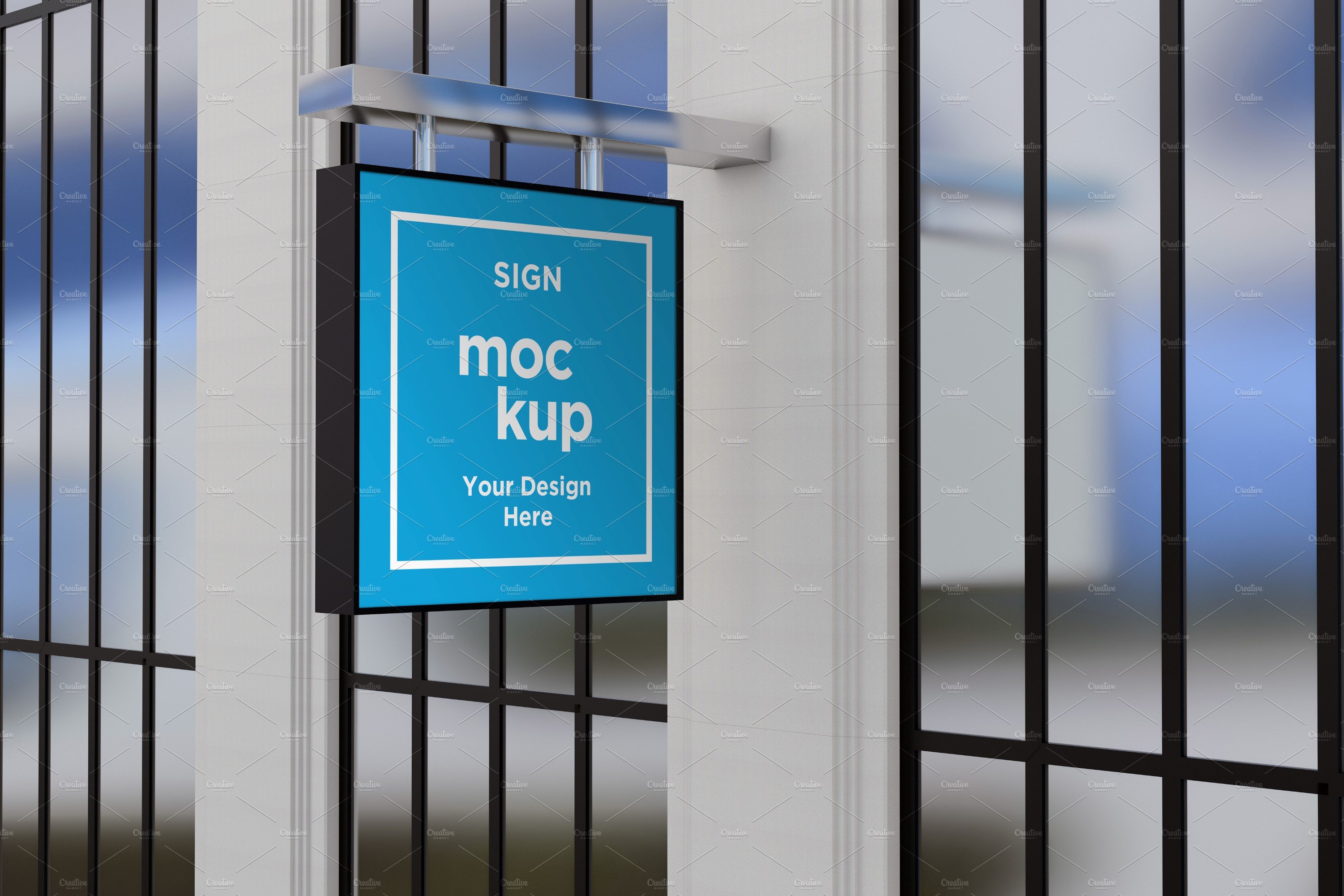 Square Wall Mount Façade Sign Mockup cover image.