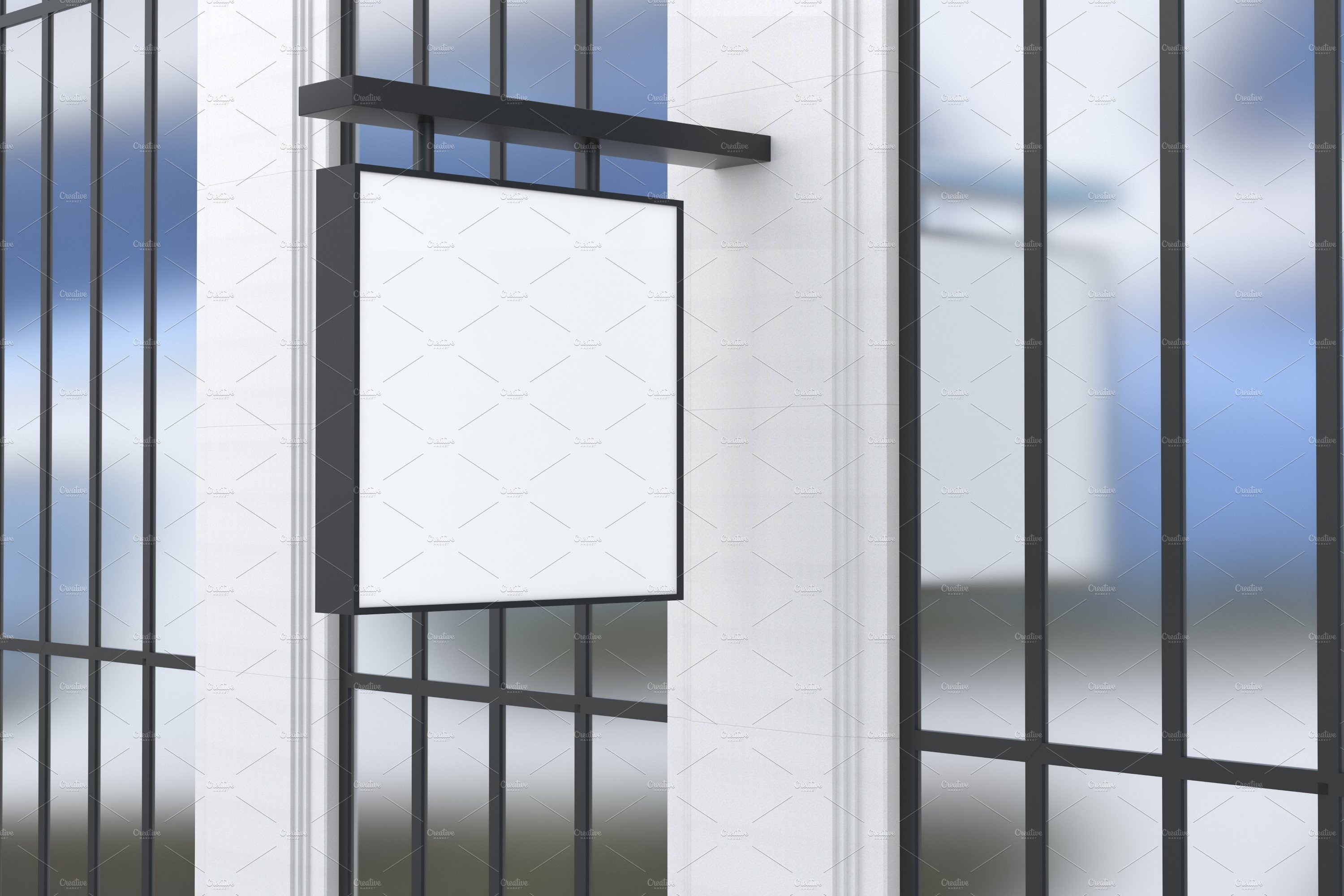 Square Wall Mount Façade Sign Mockup preview image.