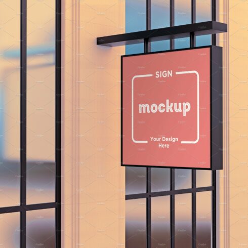 Square Wall Mount Façade Sign Mockup cover image.