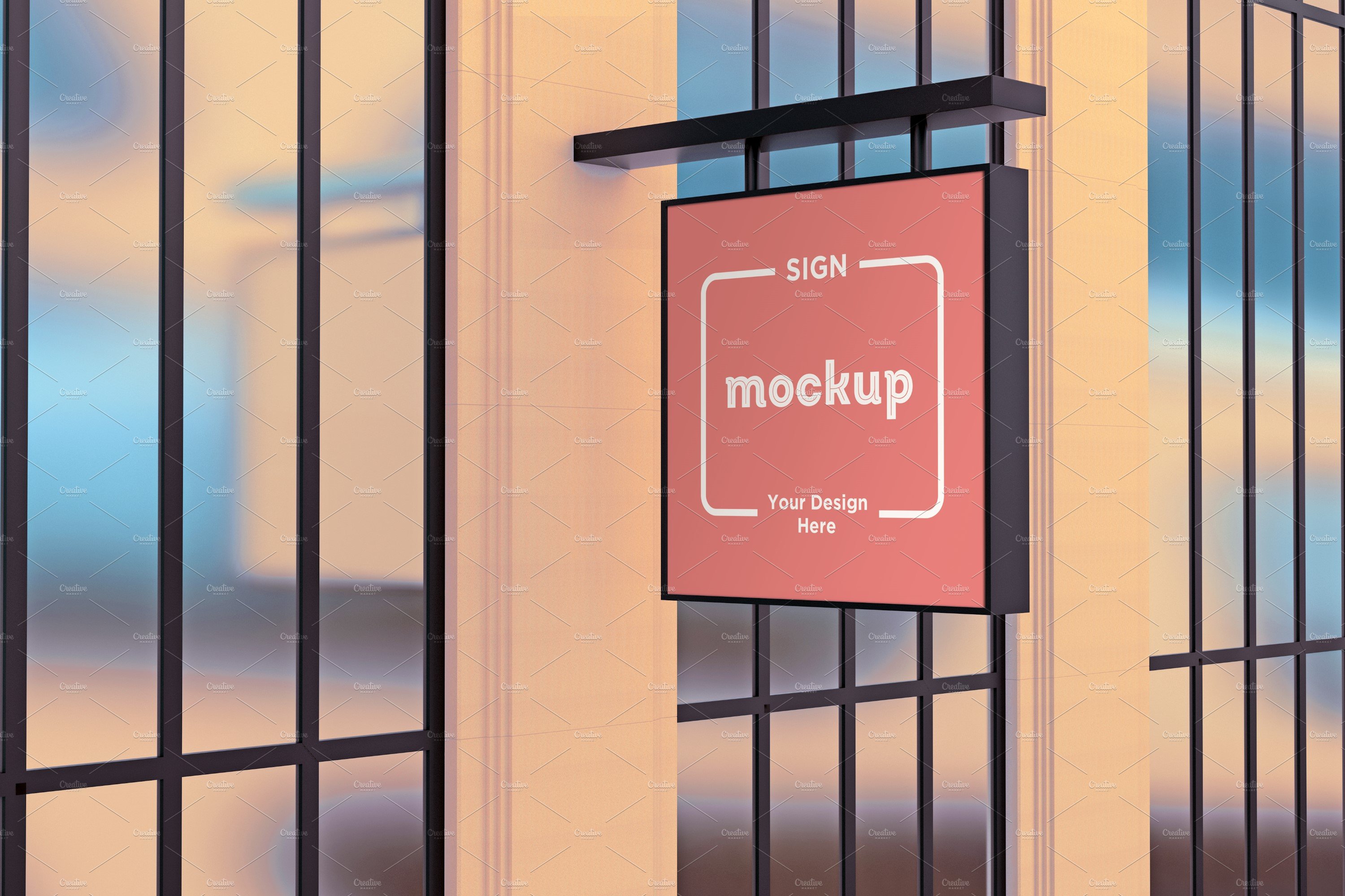 Square Wall Mount Façade Sign Mockup cover image.