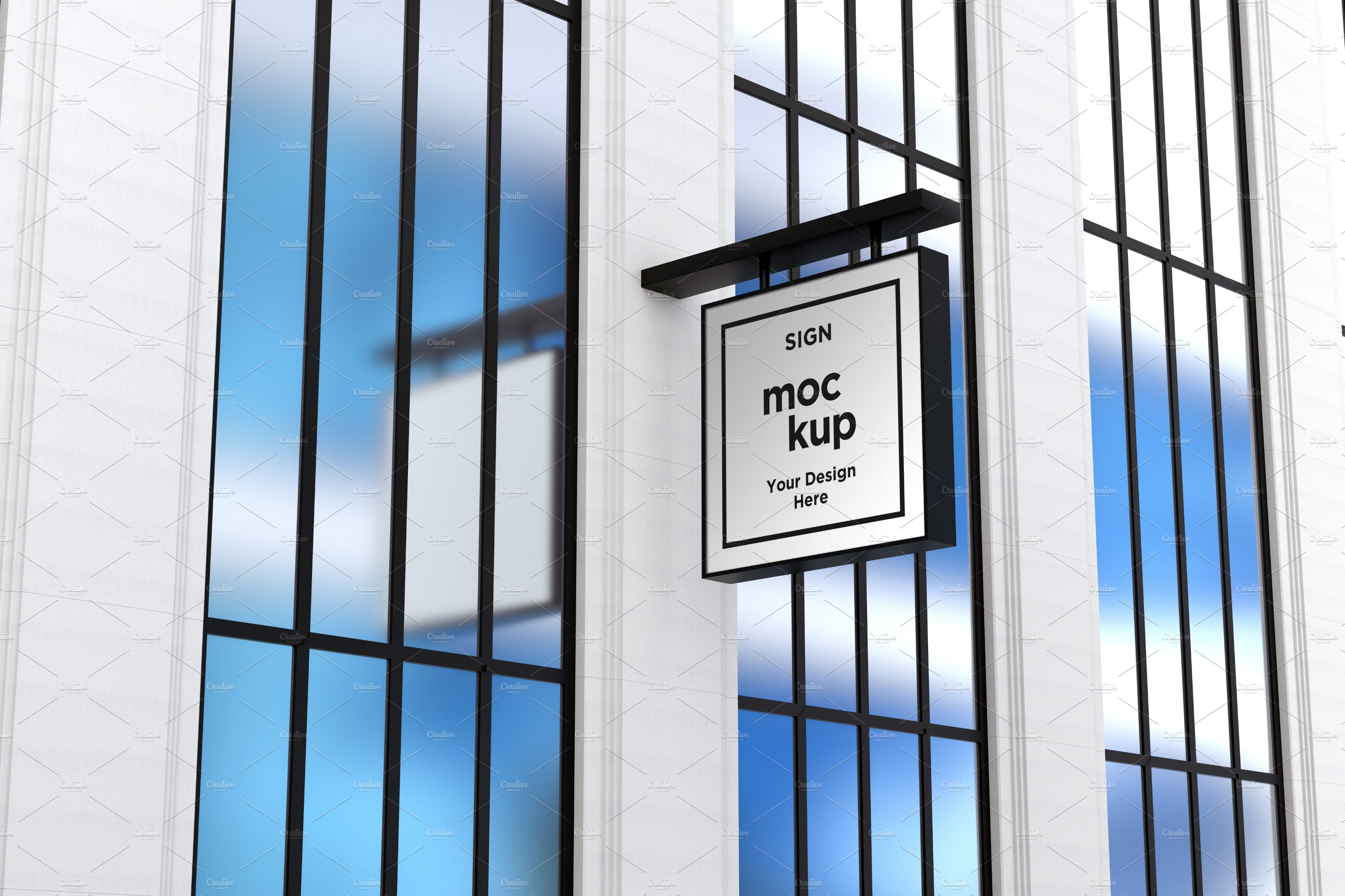 Square Wall Mount Façade Sign Mockup cover image.