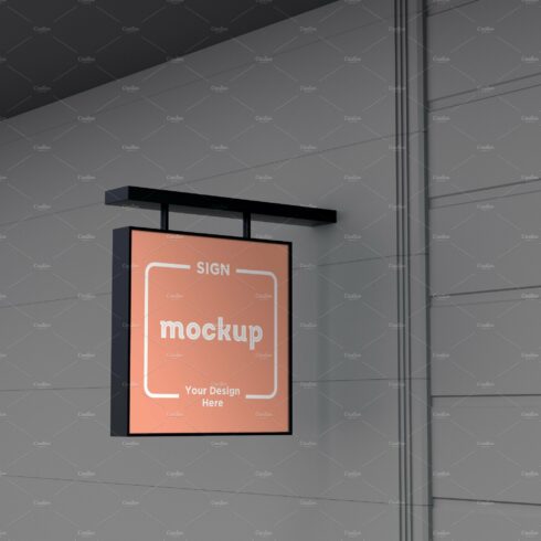 Square Wall Mount Façade Sign Mockup cover image.