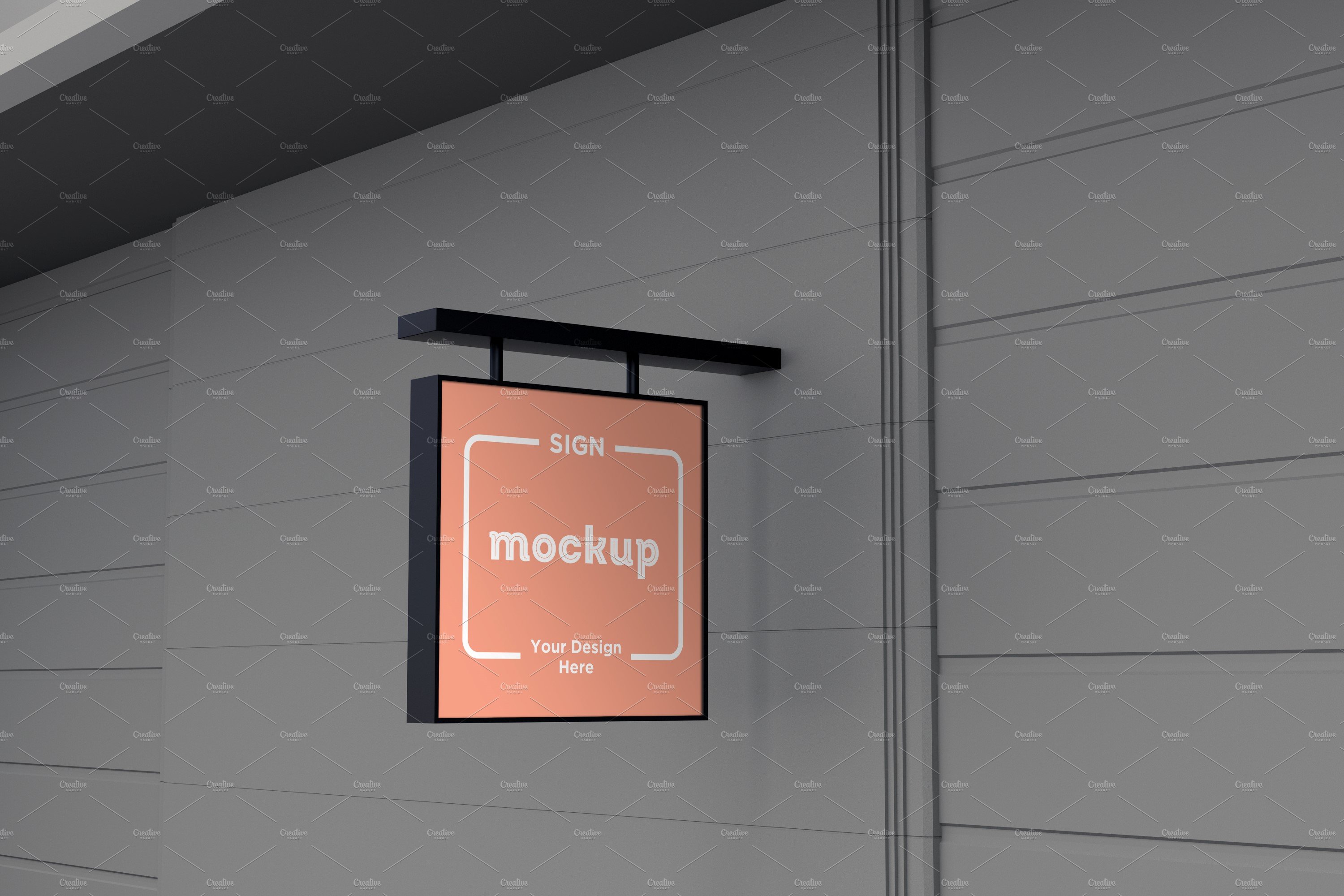 Square Wall Mount Façade Sign Mockup cover image.