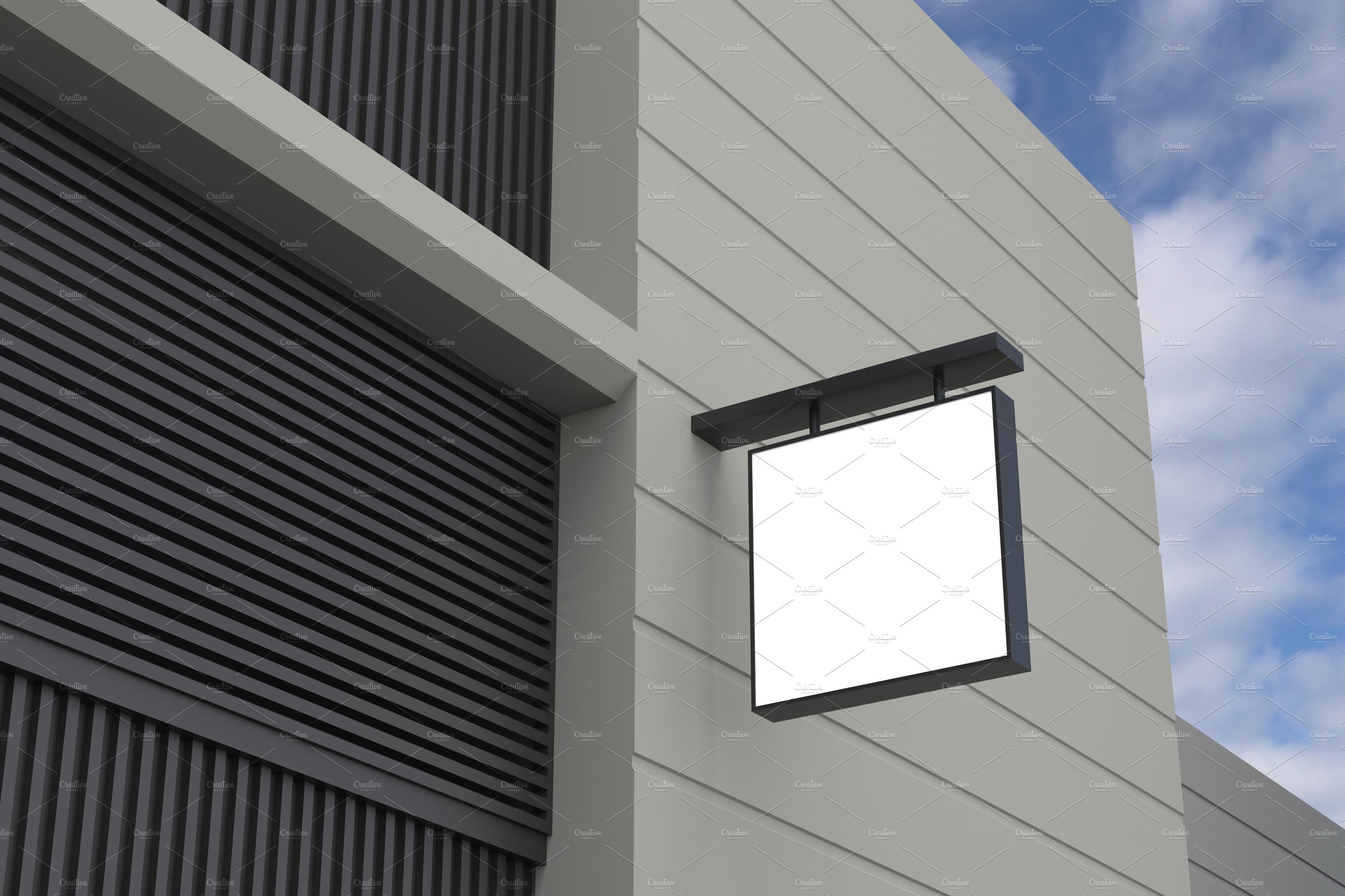 Square Wall Mount Façade Sign Mockup preview image.