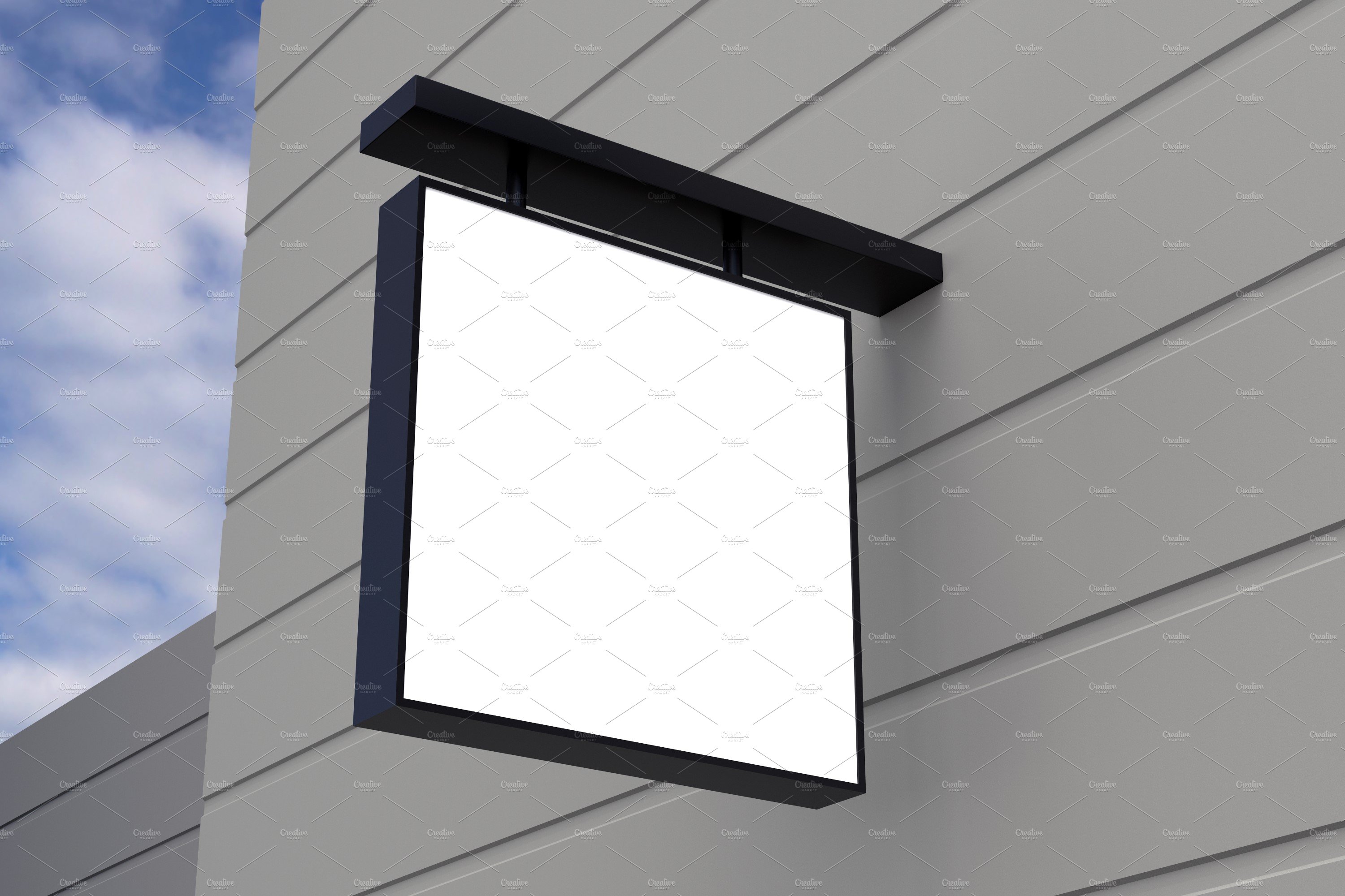 Square Wall Mount Façade Sign Mockup preview image.