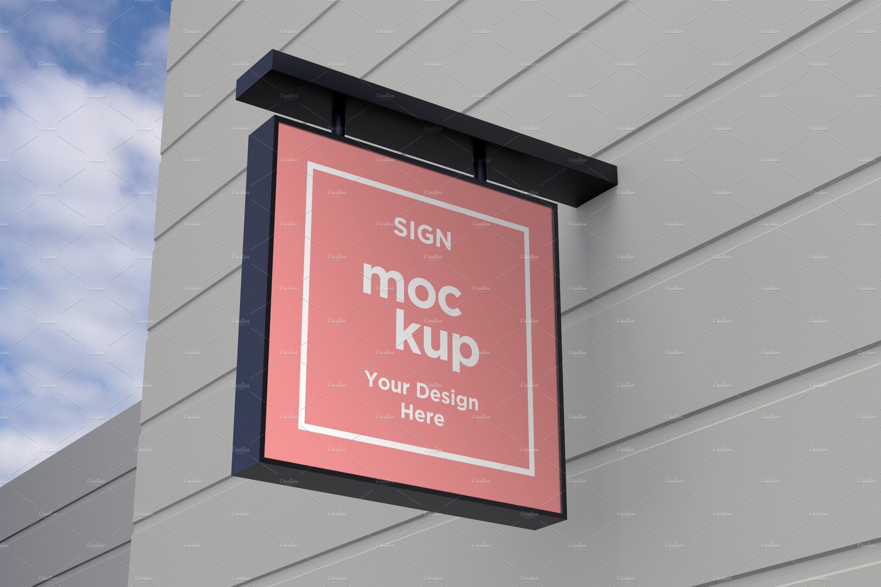 Square Wall Mount Façade Sign Mockup cover image.