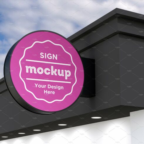 Rounded wall mount sign board mockup cover image.