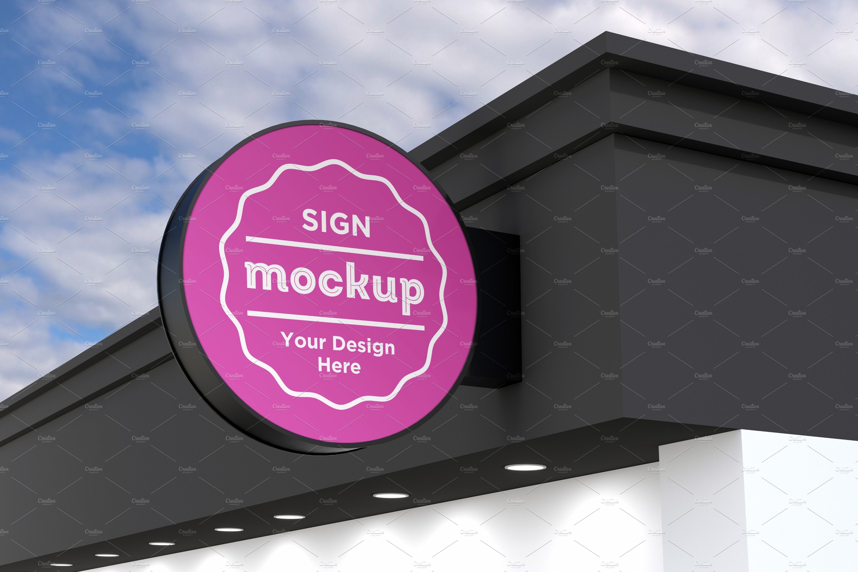 Rounded wall mount sign board mockup cover image.