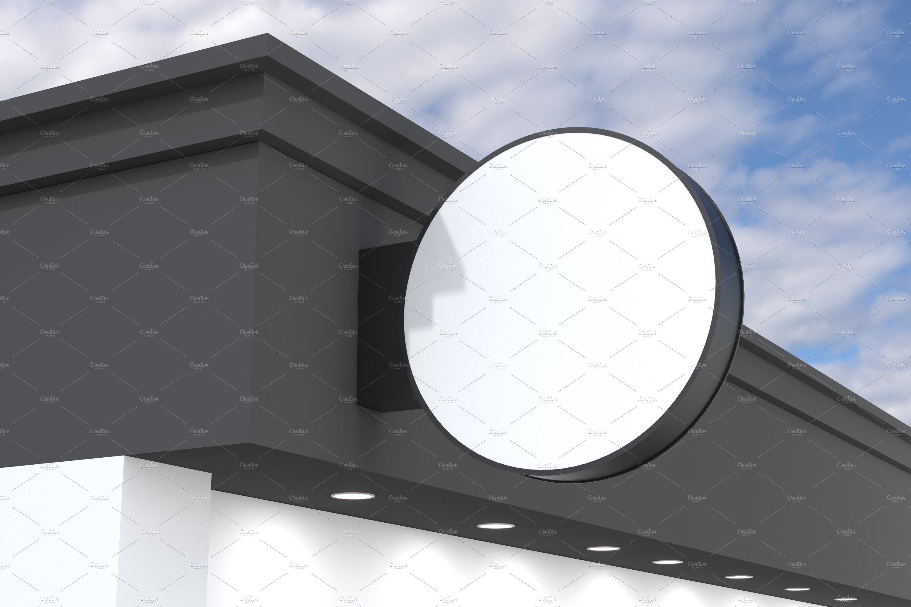 Rounded wall mount sign board mockup preview image.