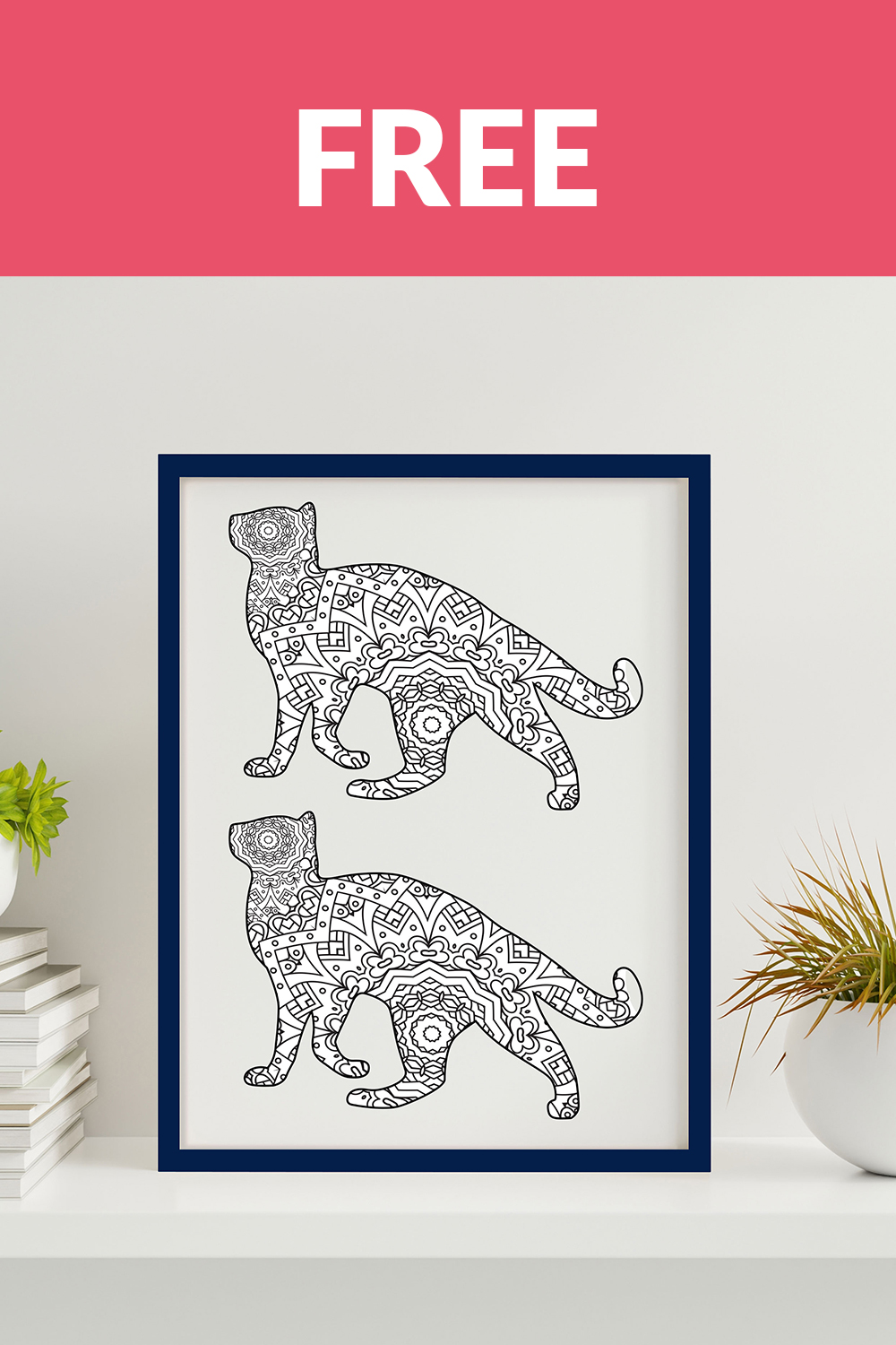 Cat mandala, Animal Mandala Vector Line Art pinterest preview image.