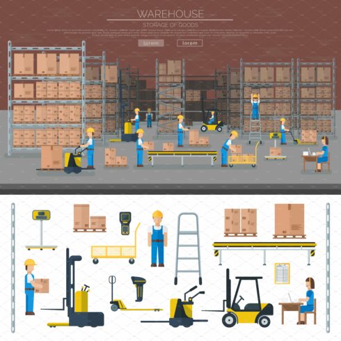 Warehouse worker vector banner cover image.