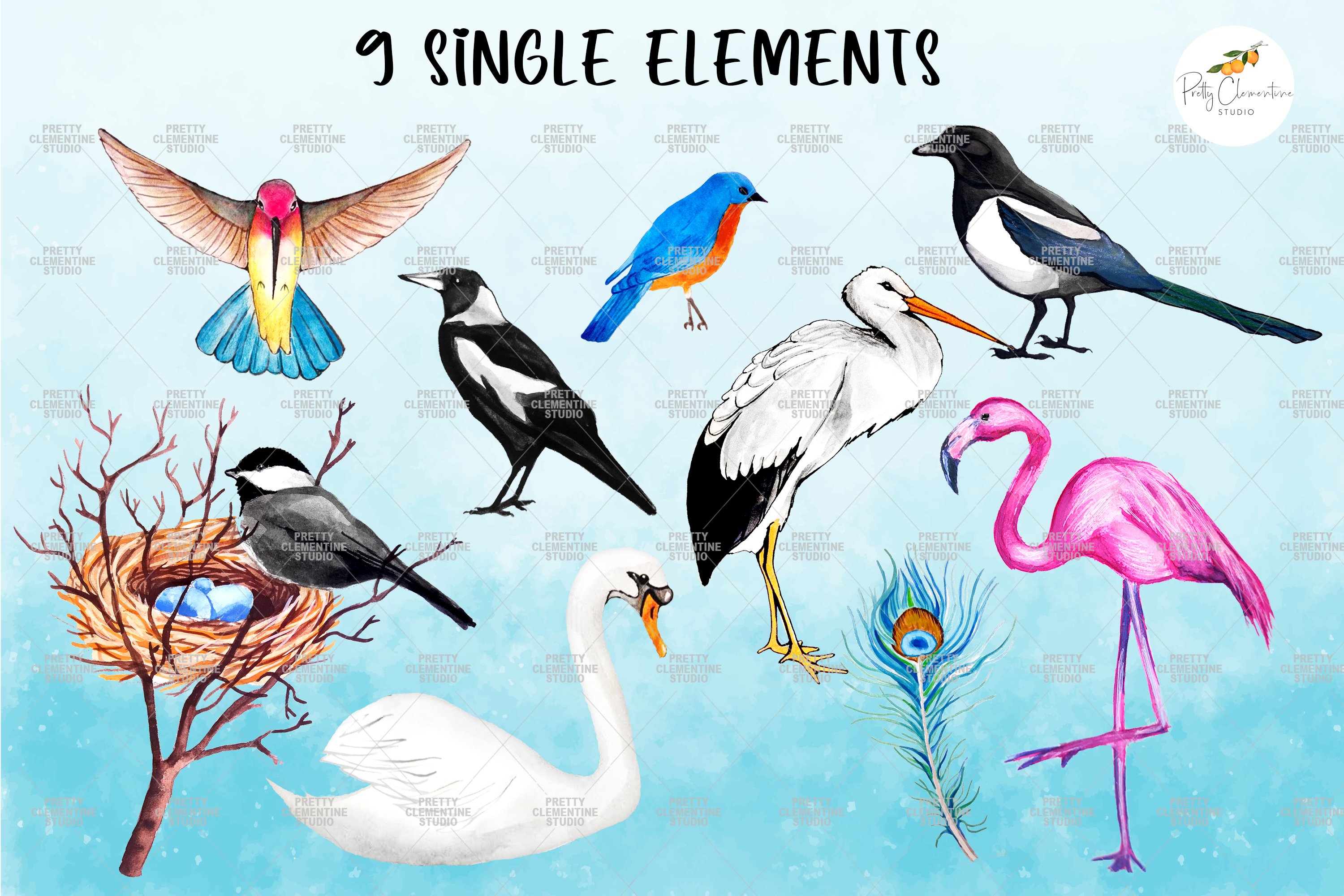 Watercolor Birds Clipart preview image.