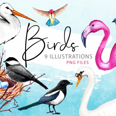 Watercolor Birds Clipart cover image.