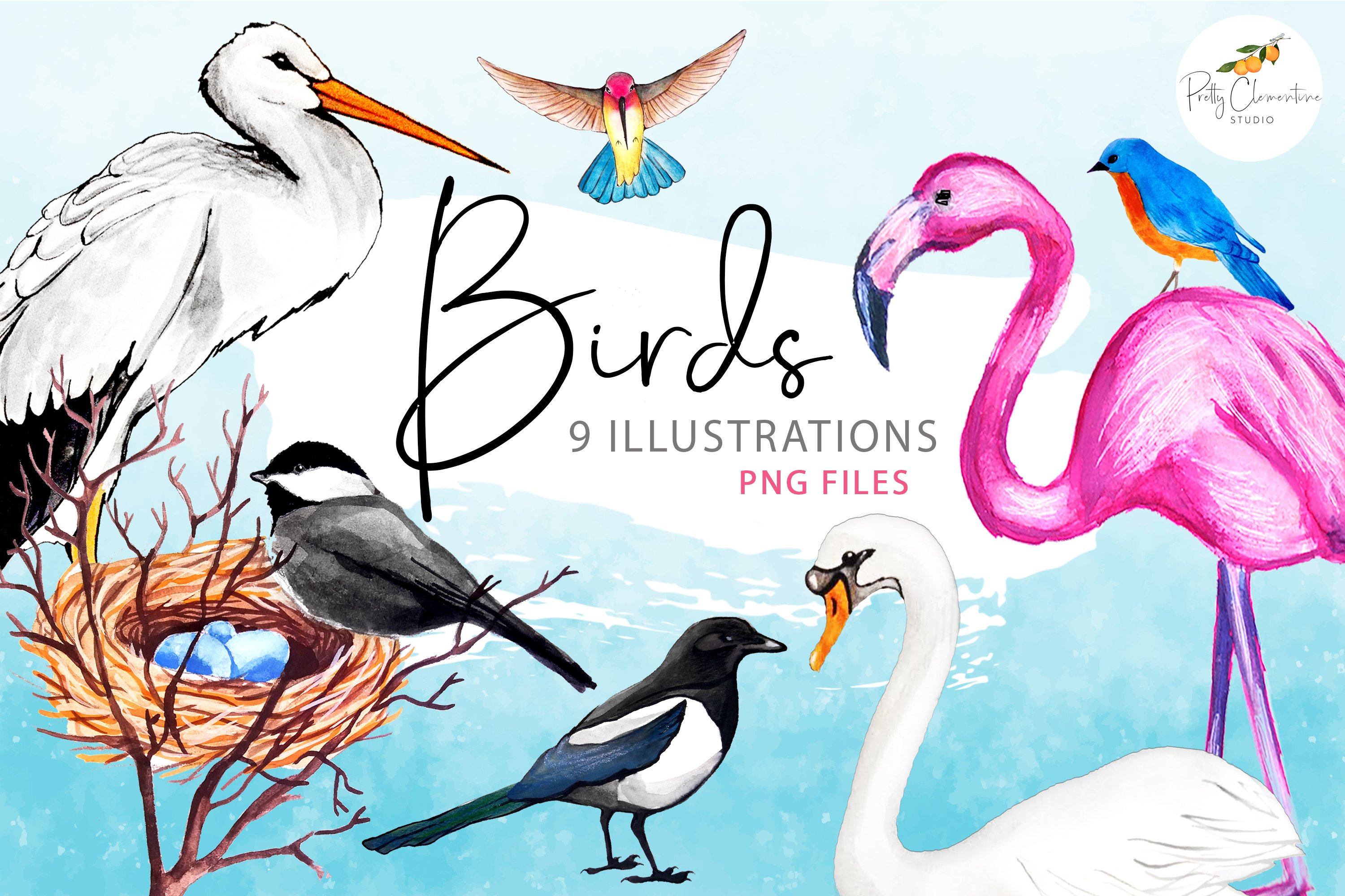 Watercolor Birds Clipart cover image.