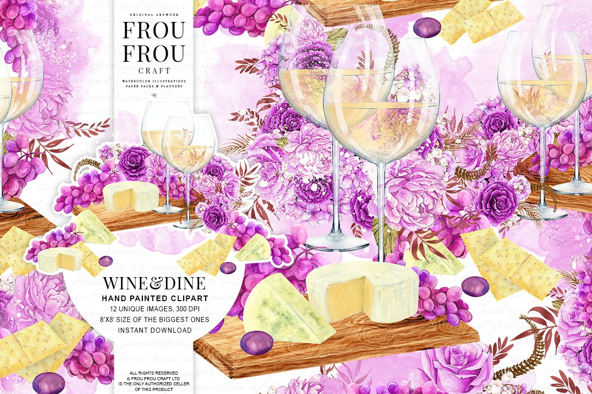 Watercolor Wine Valentine Clipart cover image.