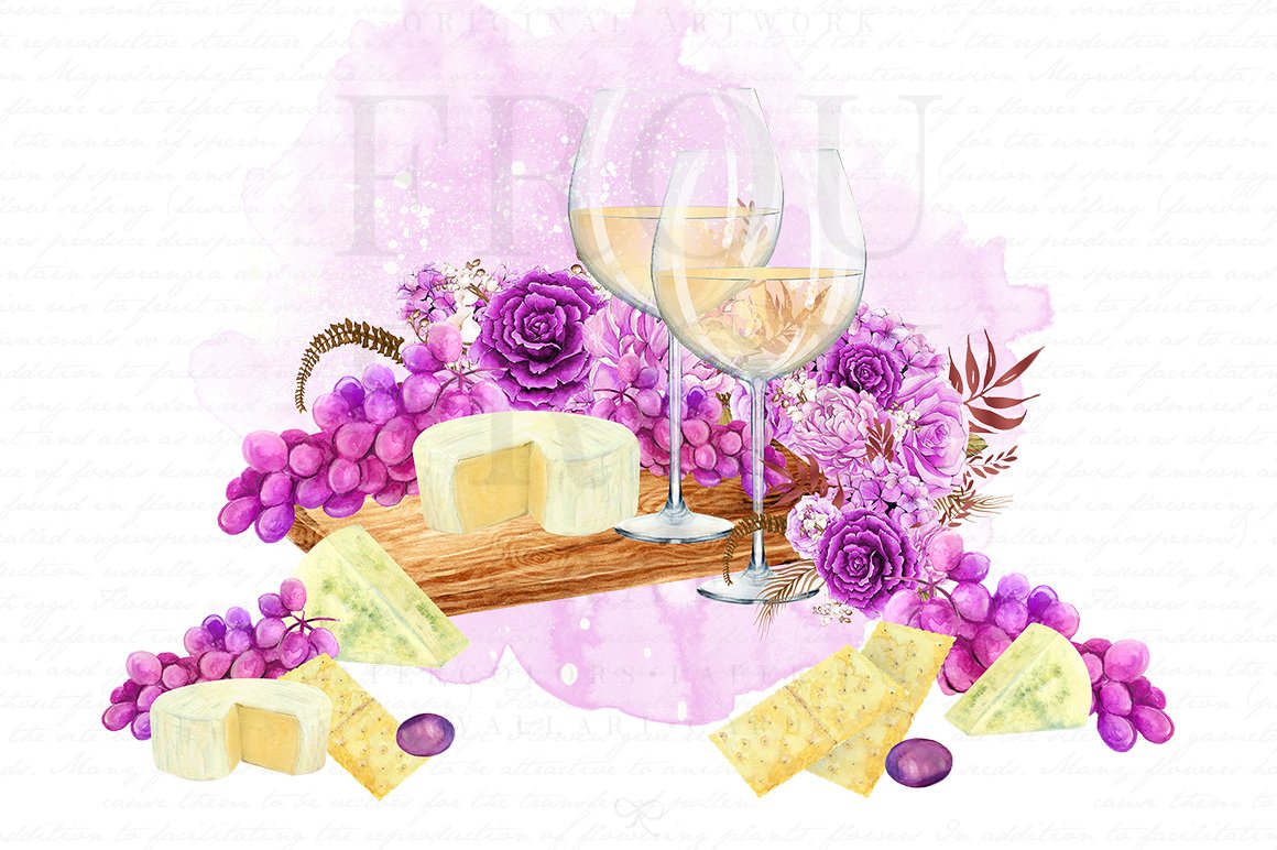 Watercolor Wine Valentine Clipart preview image.