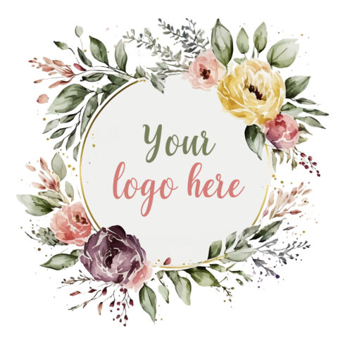 Watercolor Floral Logo, Pastel floral logo, Watercolor Round Floral ...