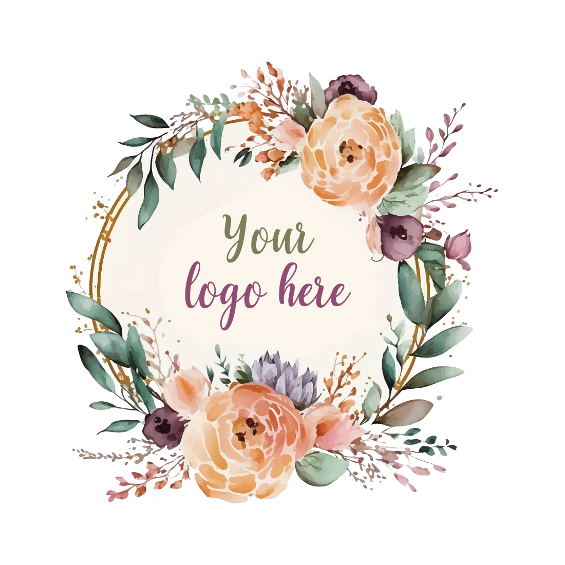 Watercolor Floral Logo, Pastel floral logo, Watercolor Round Floral Logo, Flower Logo, modern logo, Logo Design preview image.