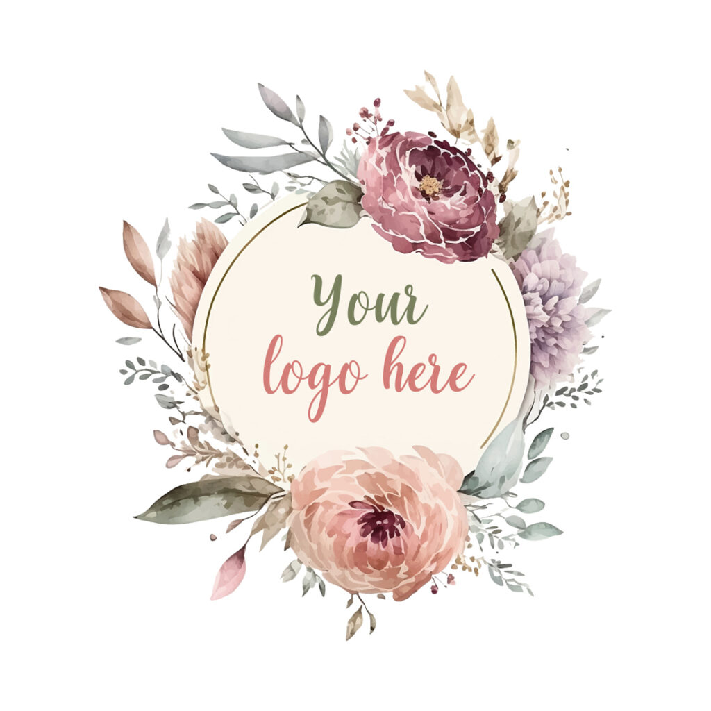 Watercolor Floral Logo, Pastel floral logo, Watercolor Round Floral ...