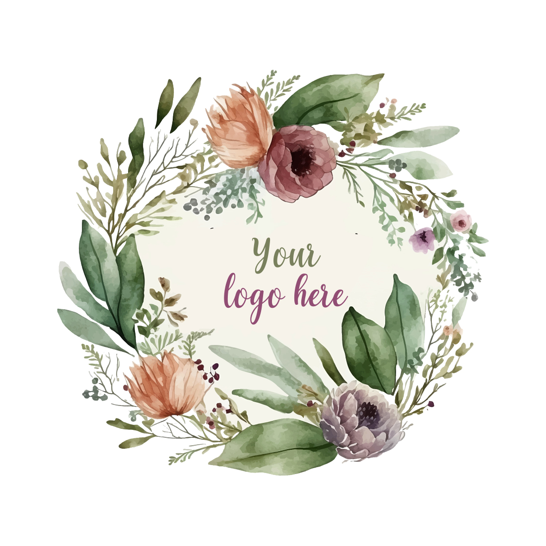 Watercolor Floral Logo, Pastel floral logo, Watercolor Round Floral Logo, Flower Logo, modern logo, Logo Design preview image.