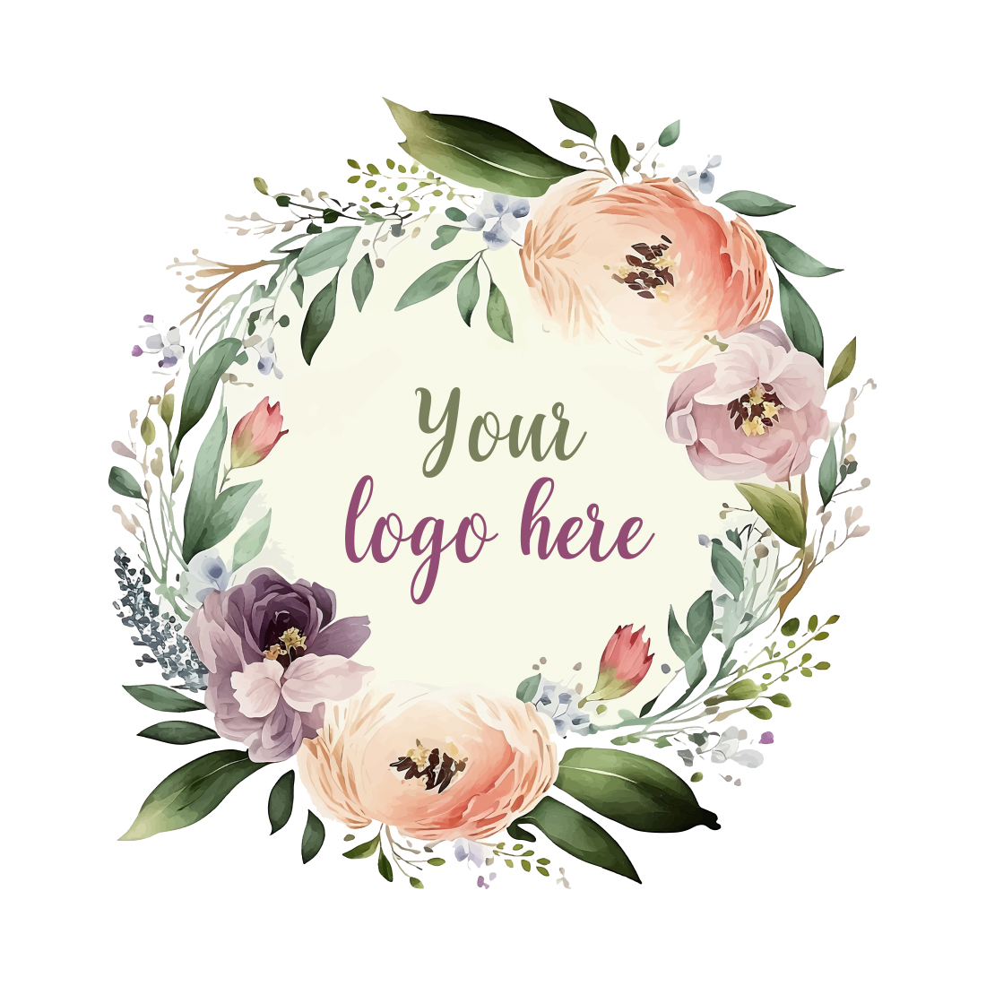 Watercolor Floral Logo, Pastel floral logo, Watercolor Round Floral Logo, Flower Logo, modern logo, Logo Design preview image.