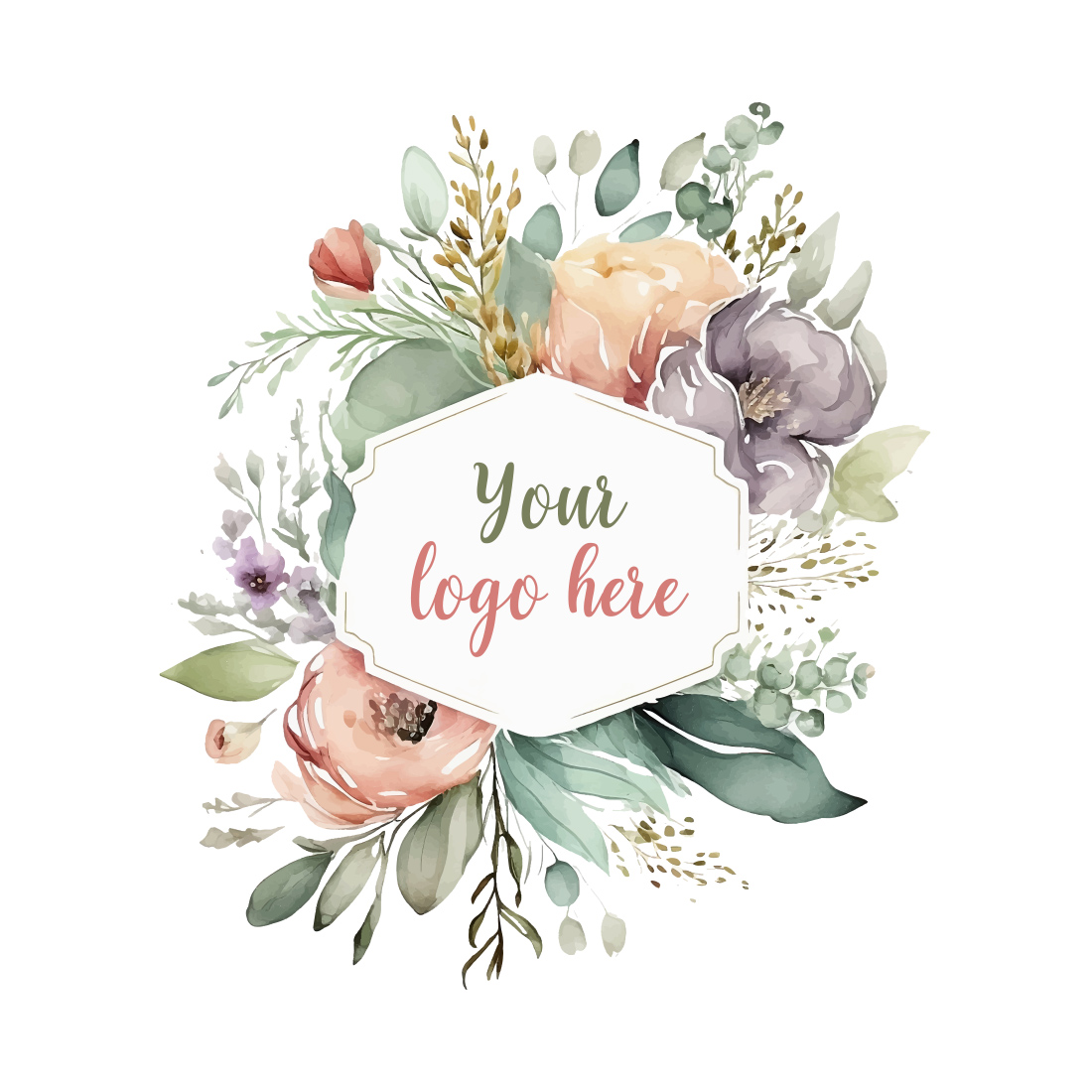 Watercolor Floral Logo, Pastel floral logo, Watercolor Round Floral Logo, Flower Logo, modern logo, Logo Design preview image.