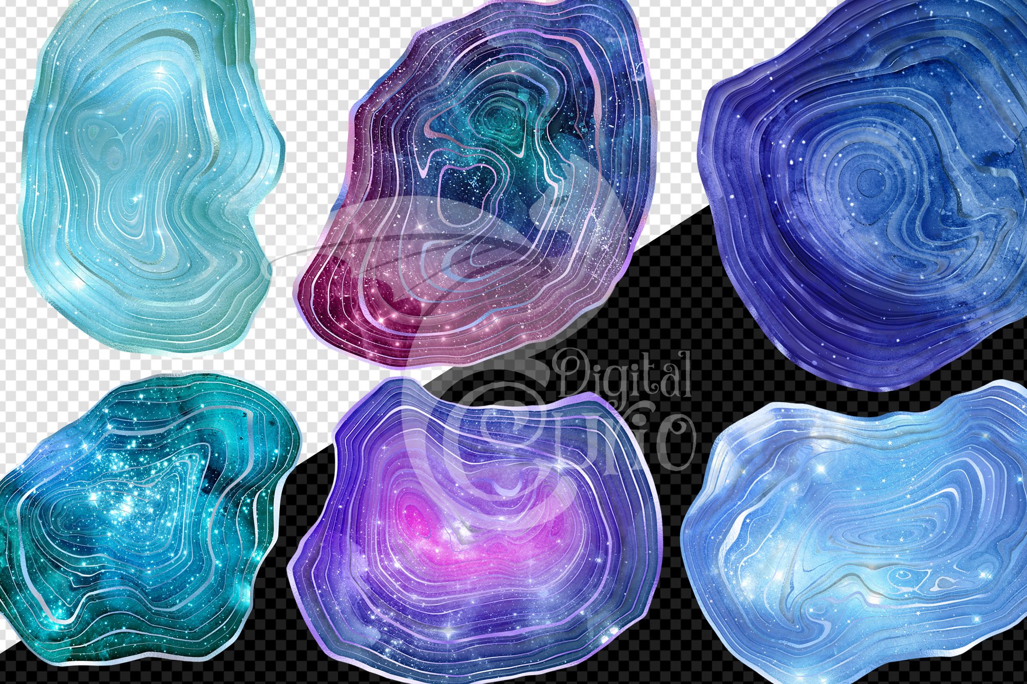 Watercolor Galaxy Agate Clip Art preview image.
