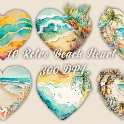 Retro Beach Heart Watercolor Clipart cover image.