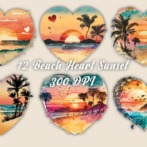 Retro Beach Heart Watercolor Clipart cover image.